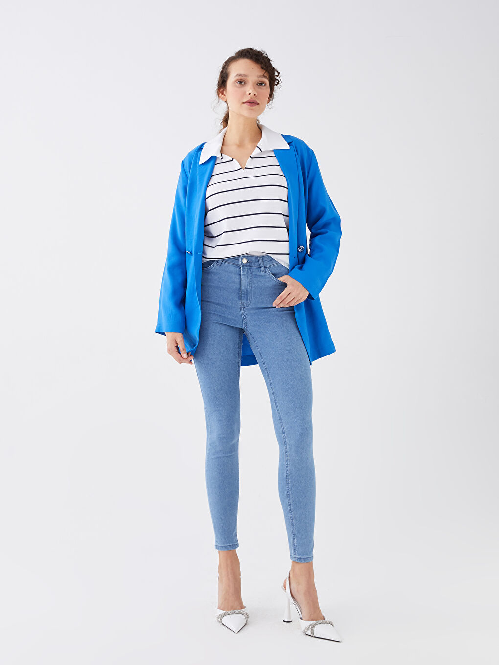 İndigo Yüksek Bel Slim Fit Kadın Jean Pantolon-1