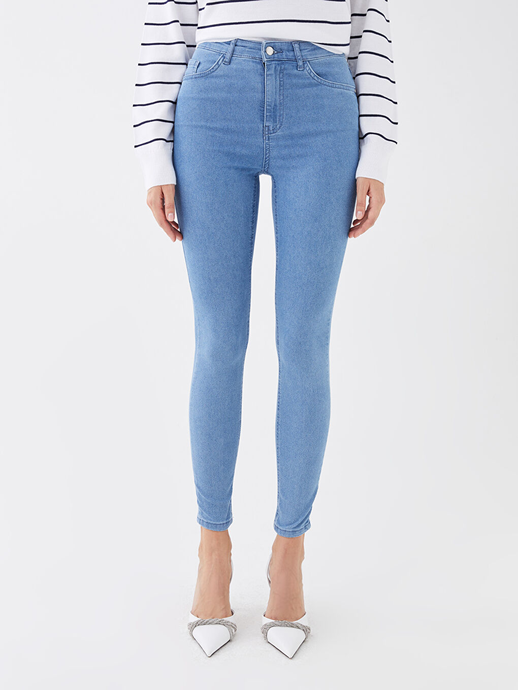 İndigo Yüksek Bel Slim Fit Kadın Jean Pantolon-2