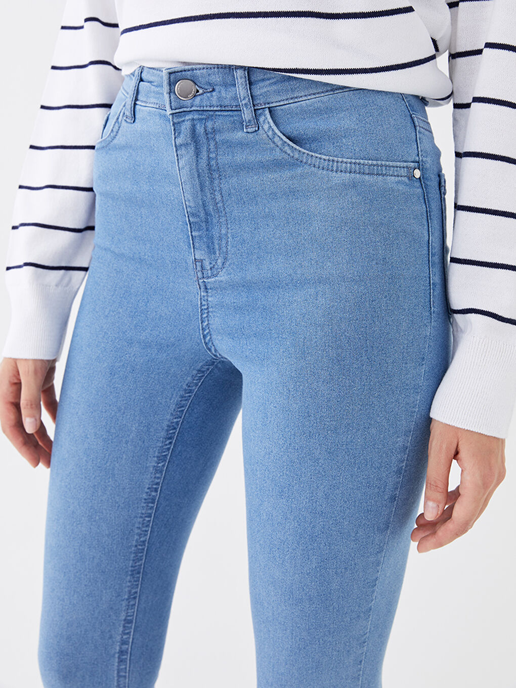 İndigo Yüksek Bel Slim Fit Kadın Jean Pantolon-4