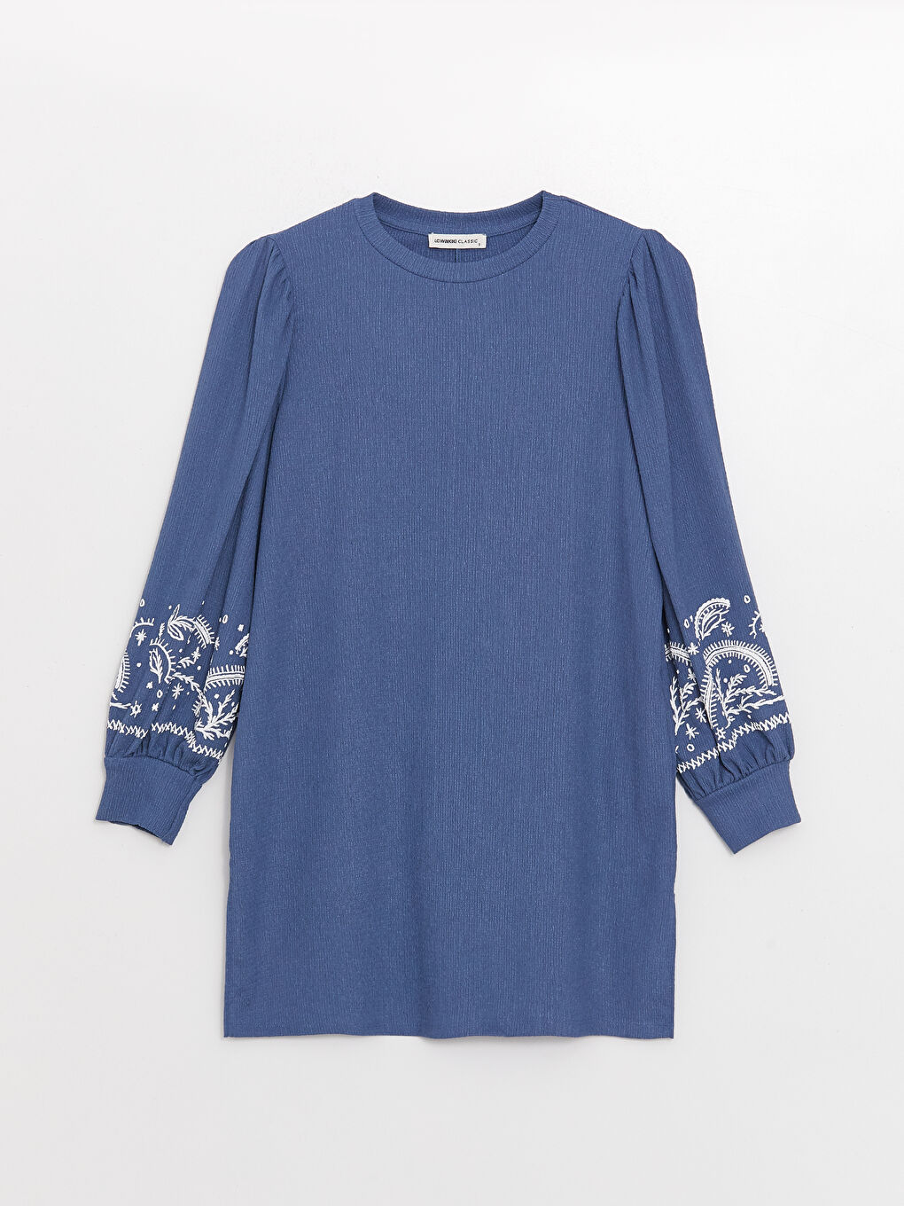 Mavi Bisiklet Yaka Baskılı Uzun Kollu Kadın Tunik-5