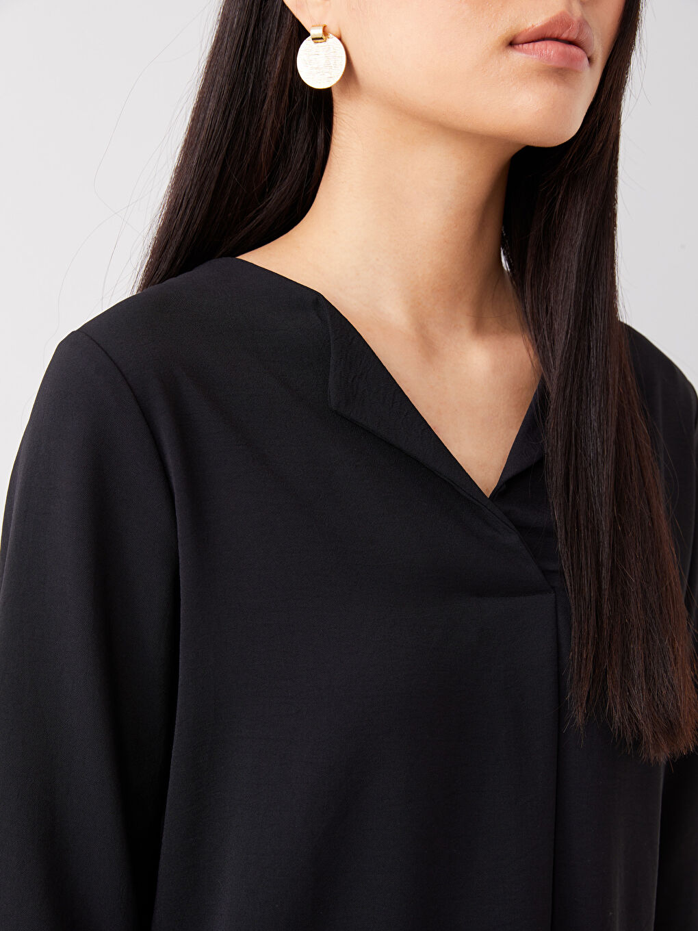 Женская Блузка с Вырезом с Выемкой Однотонная-3