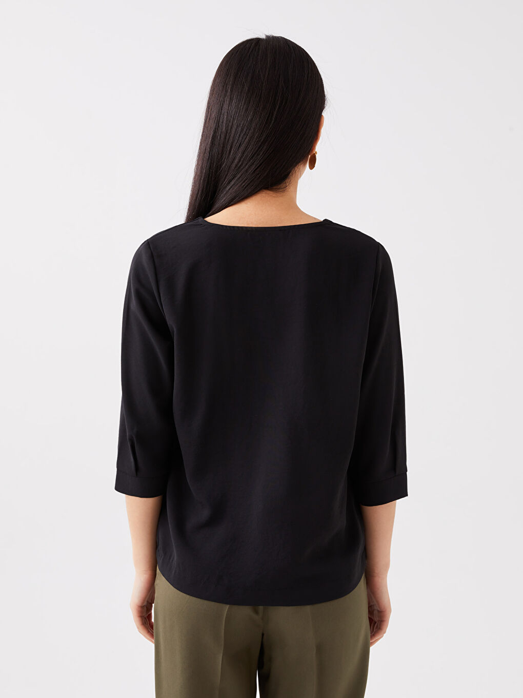 Женская Блузка с Вырезом с Выемкой Однотонная-4