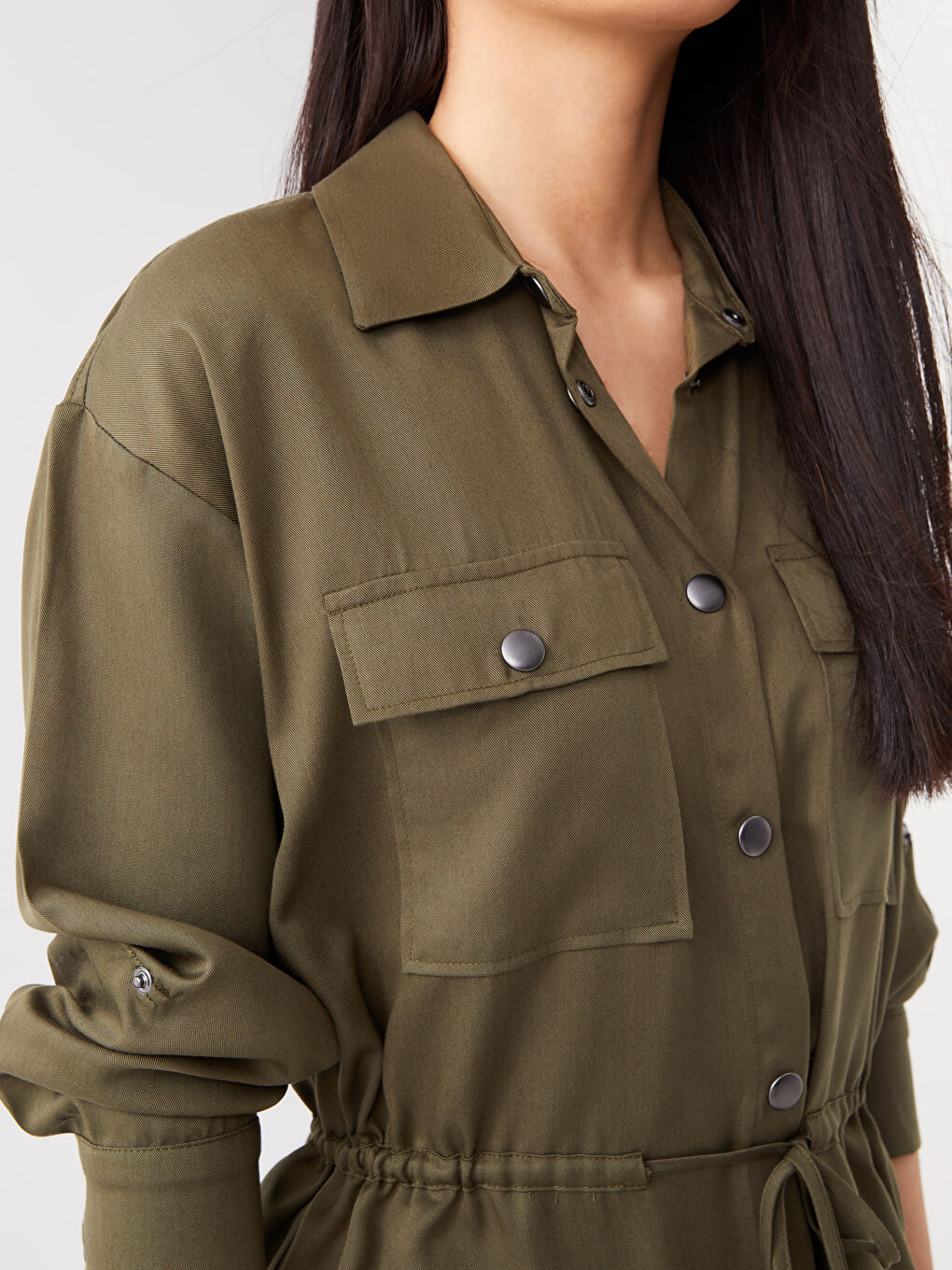 Однотонная рубашка-туника с длинным рукавом оверсайз для женщин-3