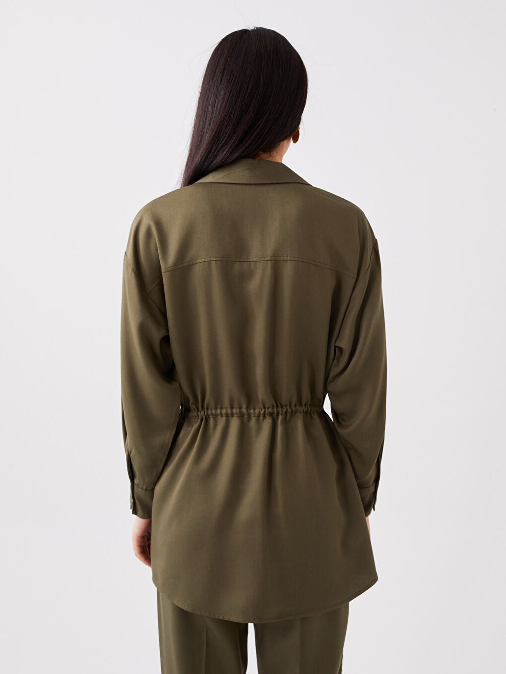 Однотонная рубашка-туника с длинным рукавом оверсайз для женщин-4