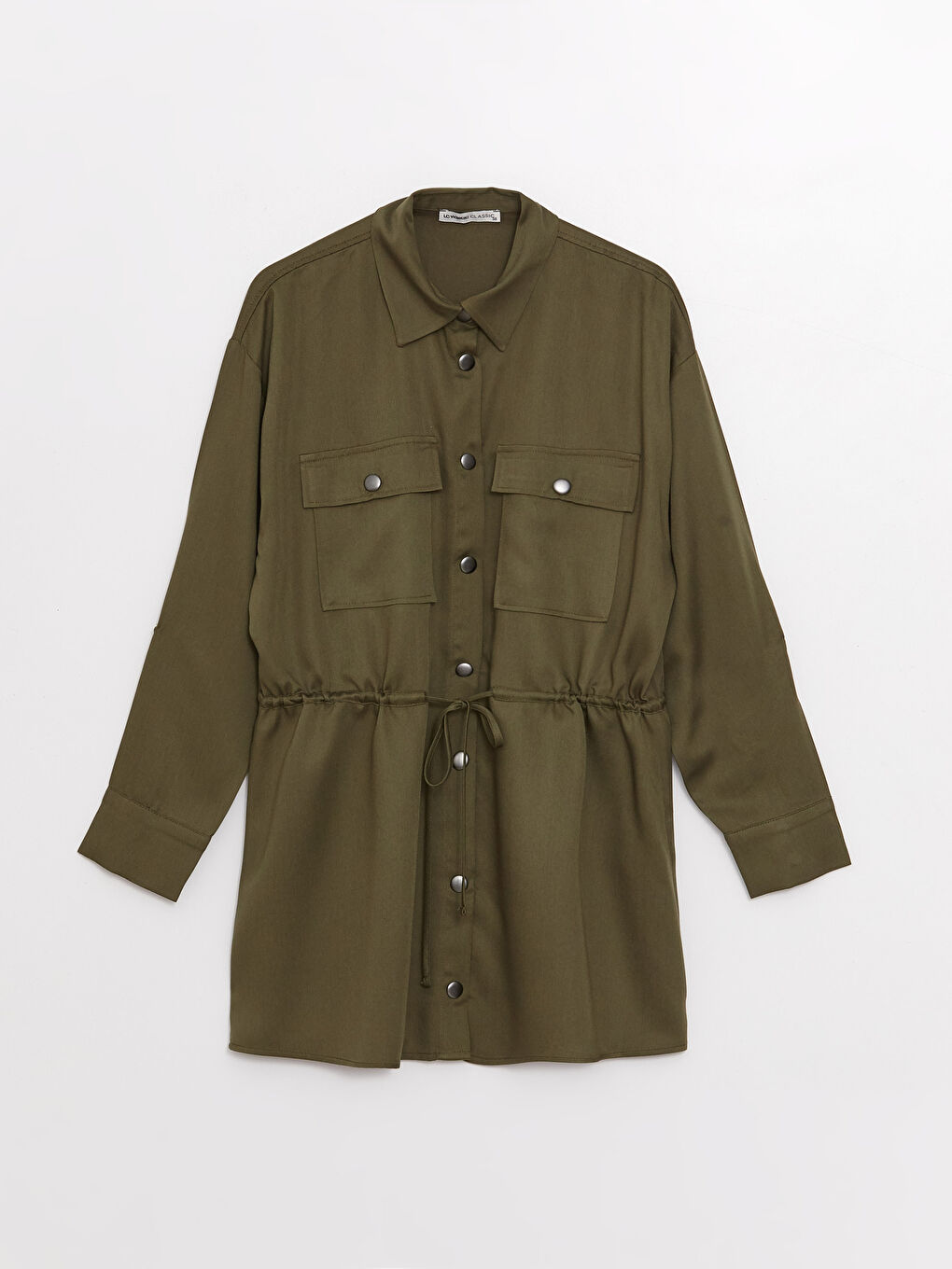 Однотонная рубашка-туника с длинным рукавом оверсайз для женщин-5