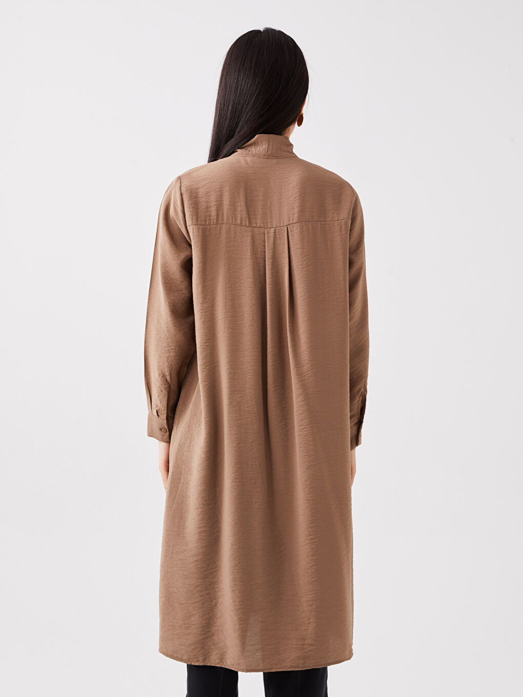 تونيك كم طويل سادة بياقة مربوطة للسيدات-4