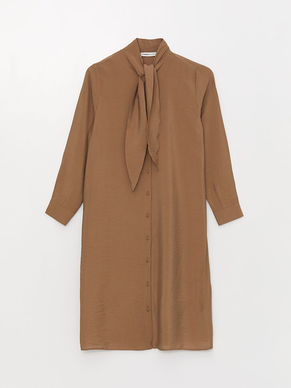 تونيك كم طويل سادة بياقة مربوطة للسيدات-5