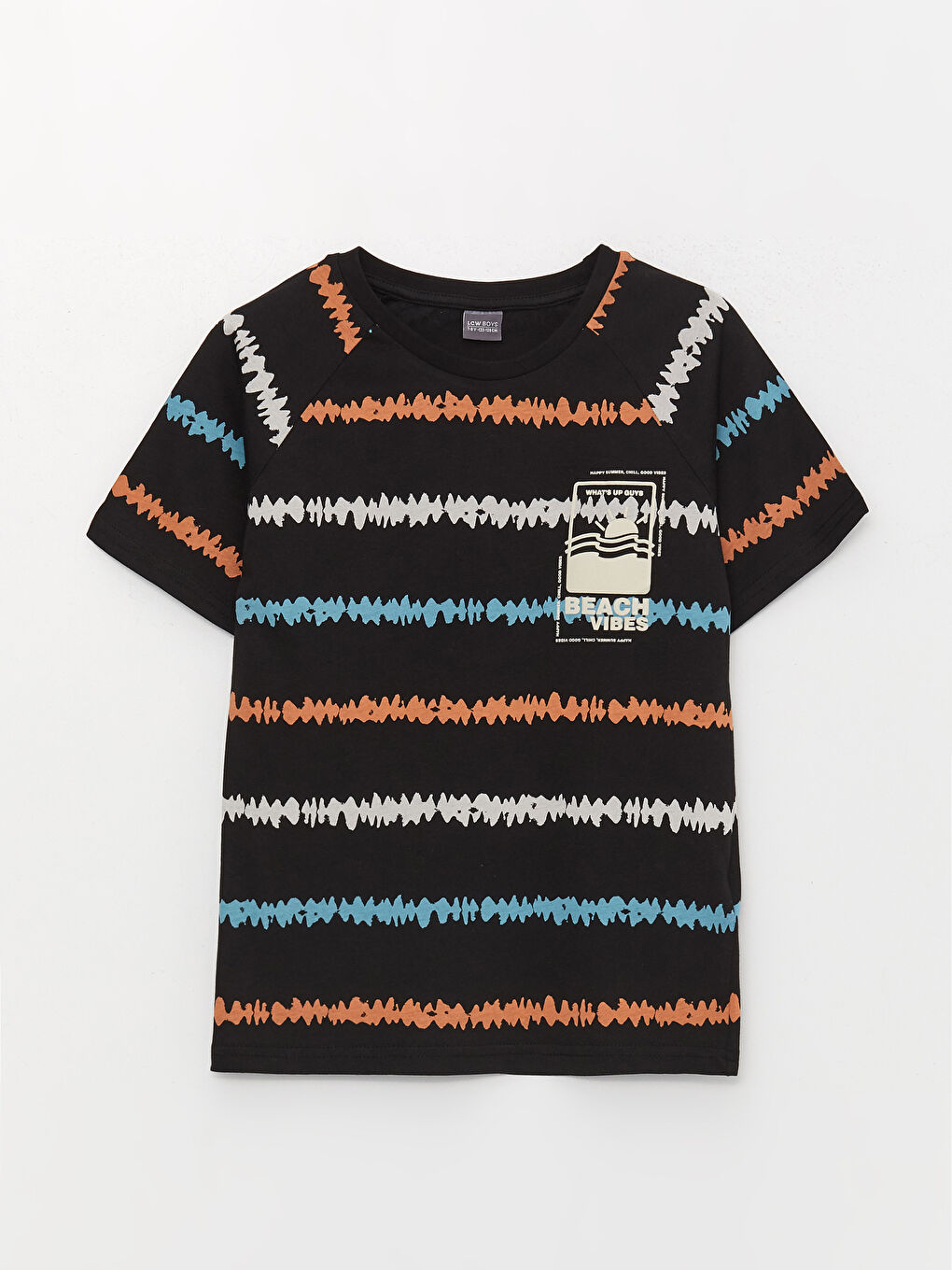 Siyah Bisiklet Yaka Desenli Kısa Kollu Erkek Çocuk Tişört-3