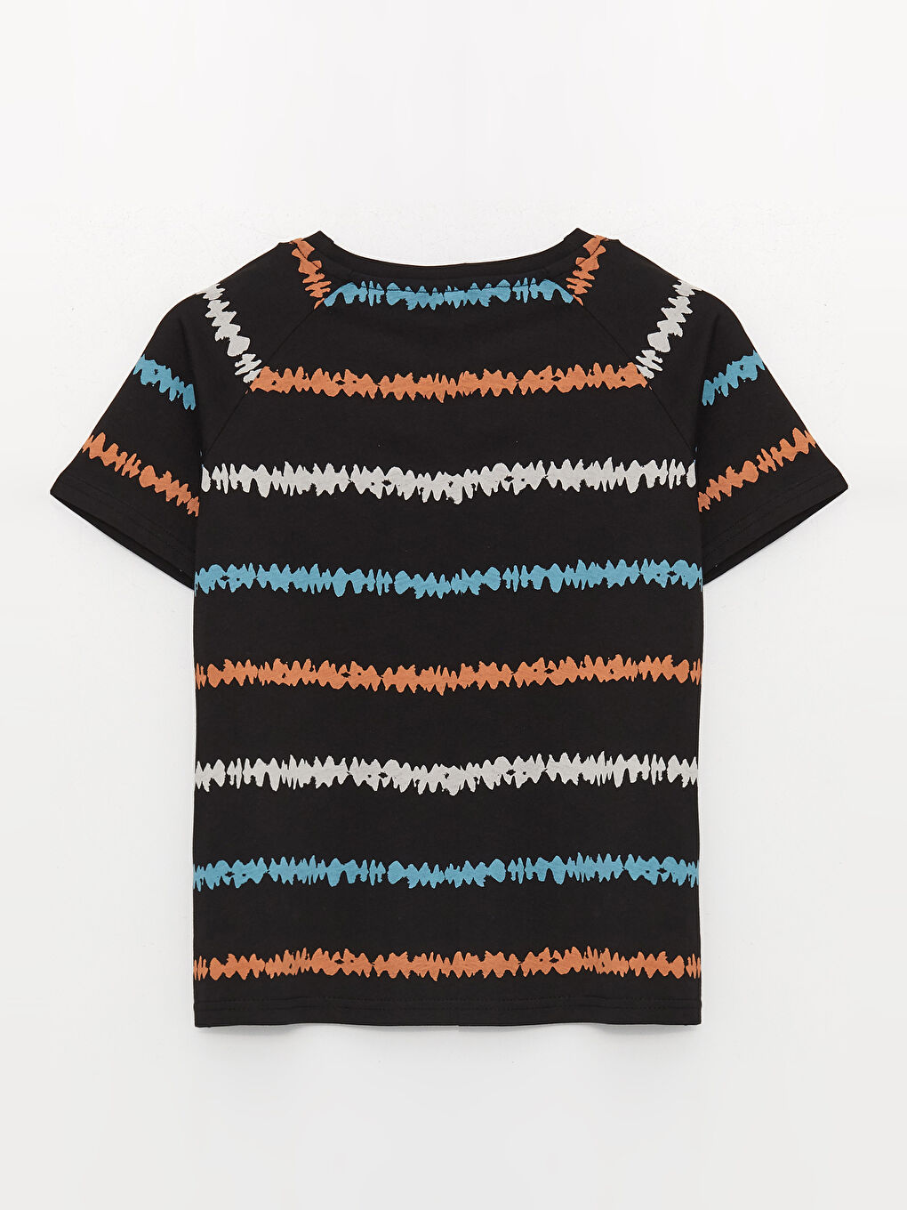 Siyah Bisiklet Yaka Desenli Kısa Kollu Erkek Çocuk Tişört-4