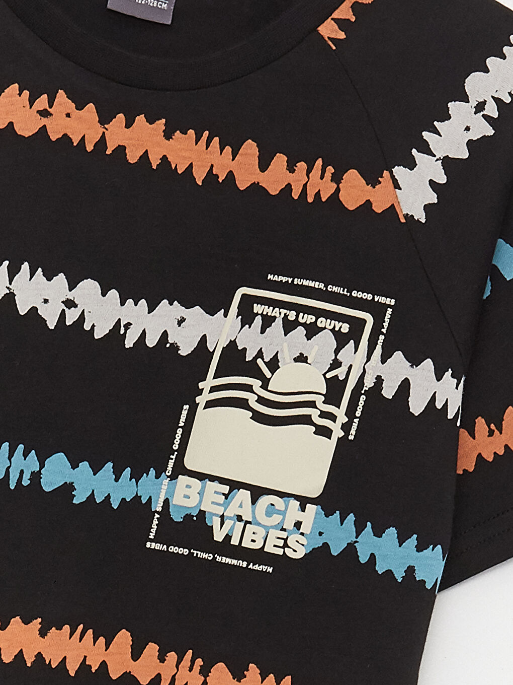 Siyah Bisiklet Yaka Desenli Kısa Kollu Erkek Çocuk Tişört-5