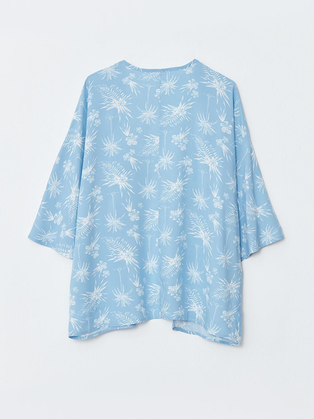 Mavi Şal Yaka Desenli Viskon Kadın Plaj Elbisesi-11