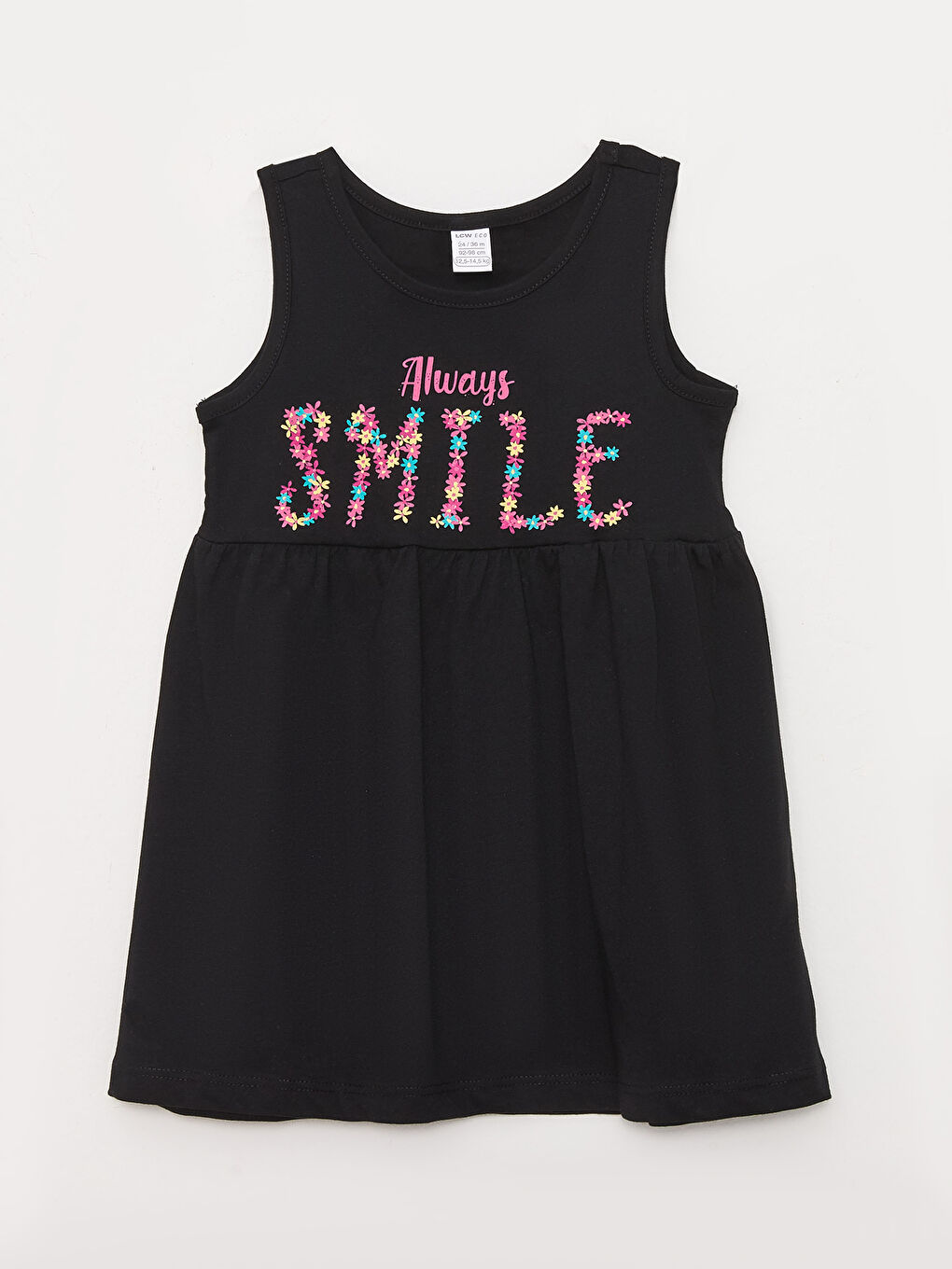 Siyah Bisiklet Yaka Baskılı Kız Bebek Elbise