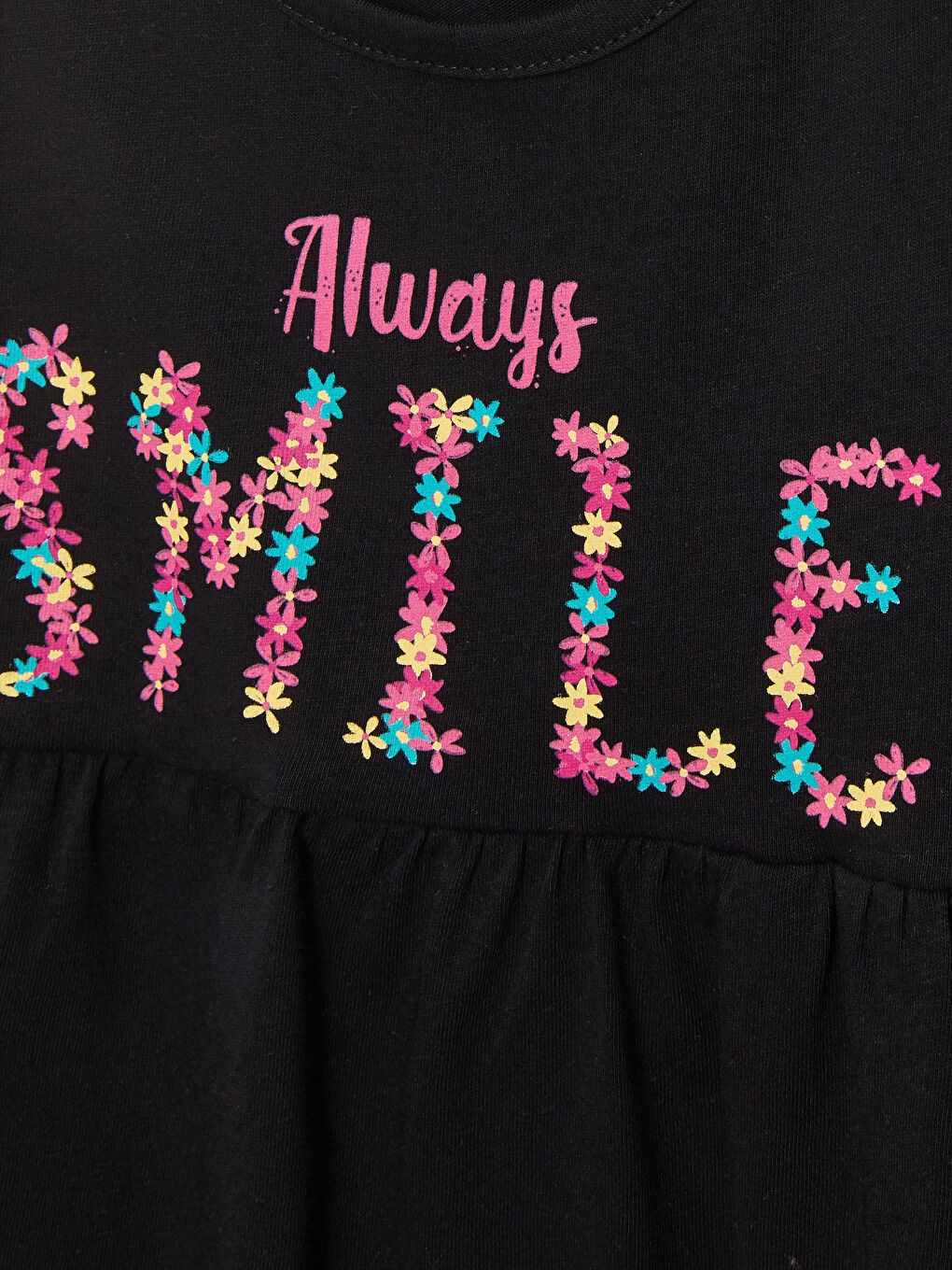 Siyah Bisiklet Yaka Baskılı Kız Bebek Elbise-2