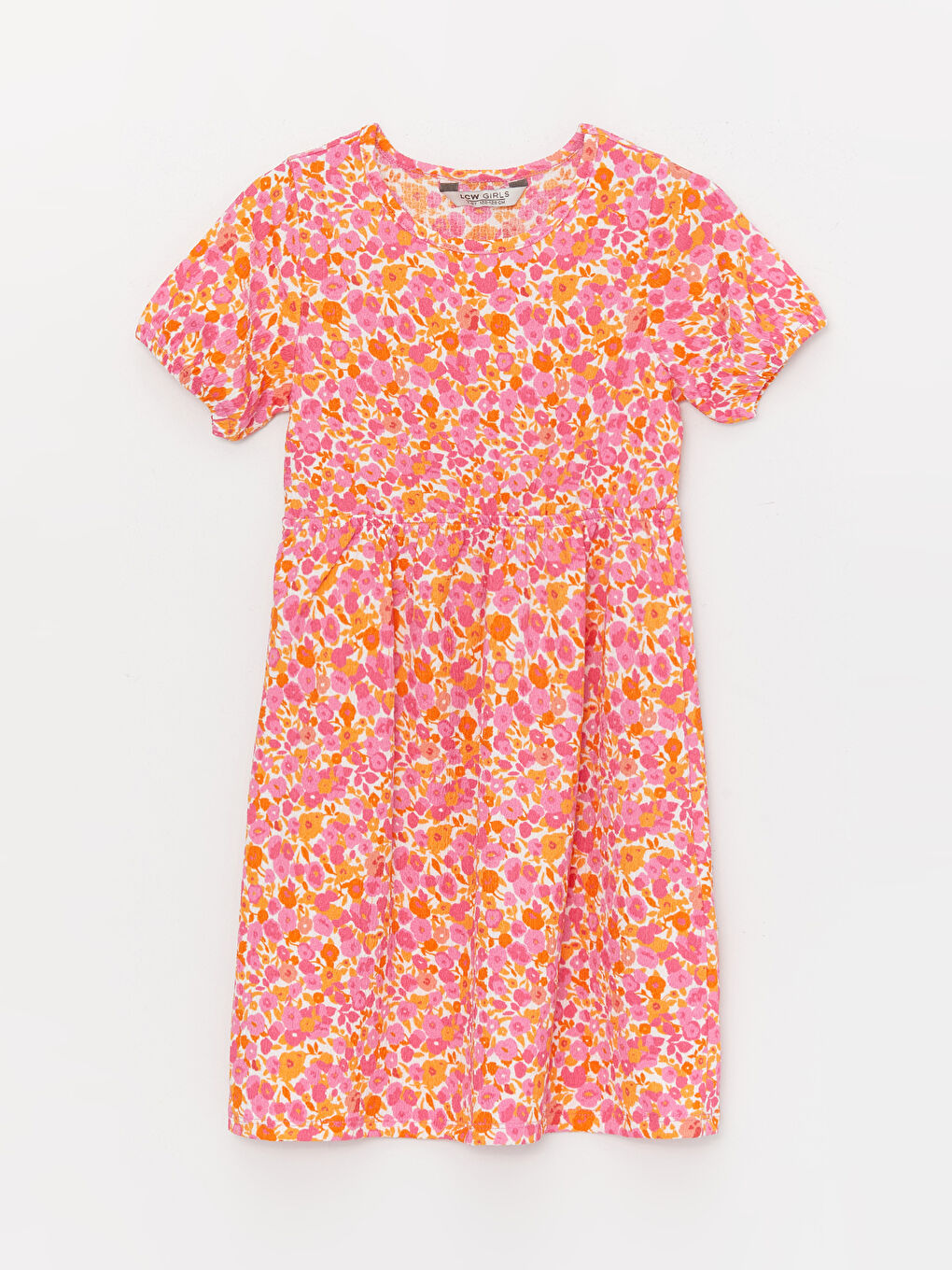 Pembe Bisiklet Yaka Desenli Kısa Kollu Kız Çocuk Elbise