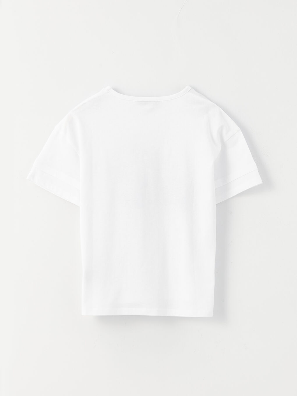 Beyaz Bisiklet Yaka Baskılı Kısa Kollu Kız Çocuk Tişört-1