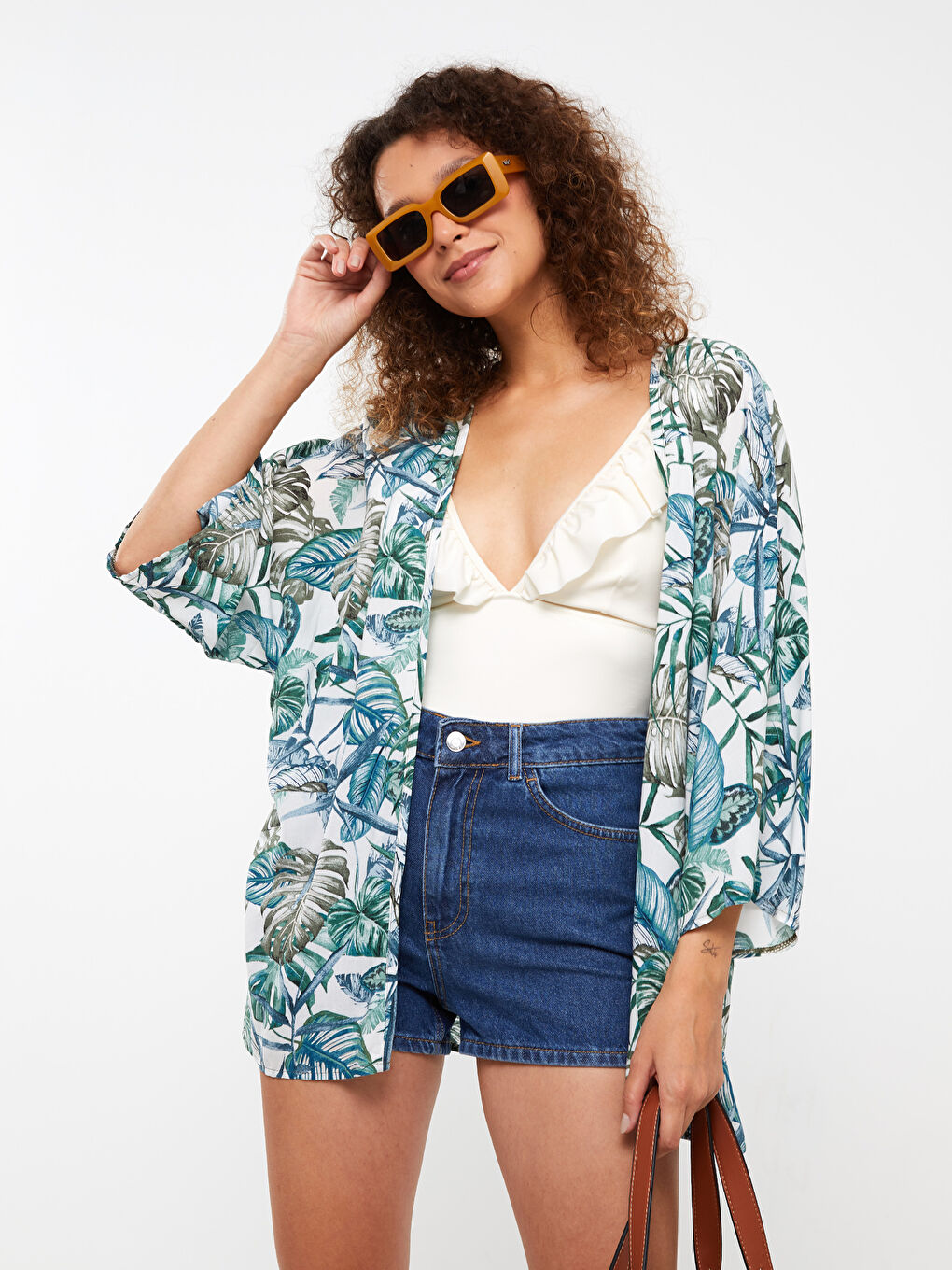 Shawl Collar Patterned Viscose Women's Beach Dress-1