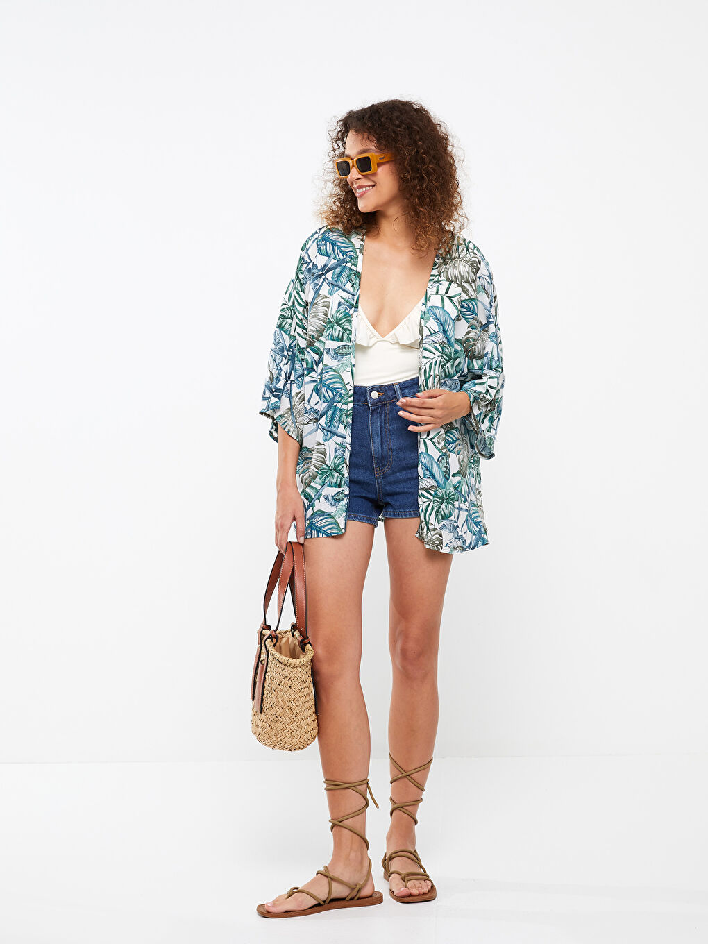 Shawl Collar Patterned Viscose Women's Beach Dress-2