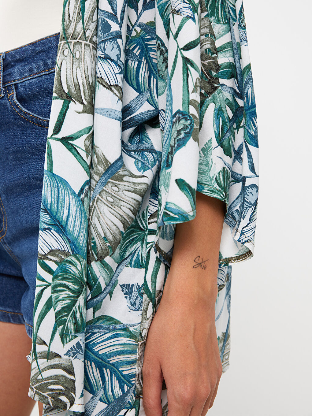 Shawl Collar Patterned Viscose Women's Beach Dress-3