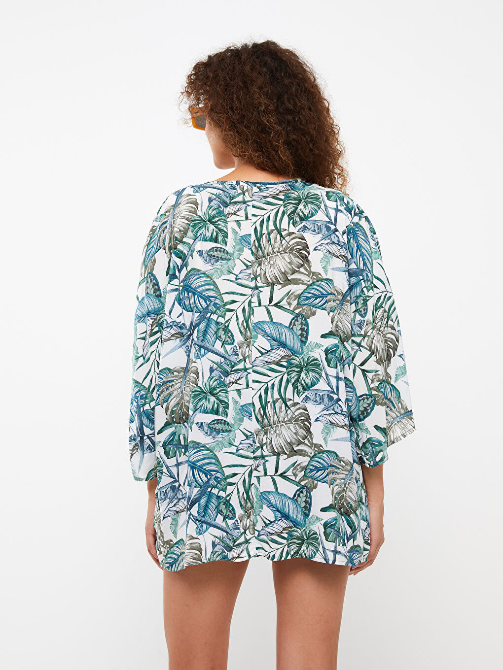 Shawl Collar Patterned Viscose Women's Beach Dress-4