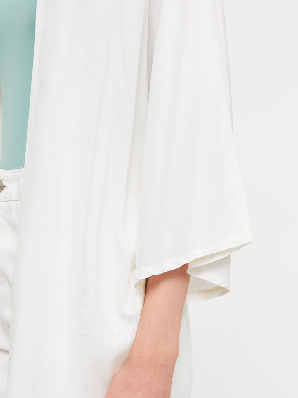 كيمونو سادة فيسكوز بياقة شال للسيدات-2