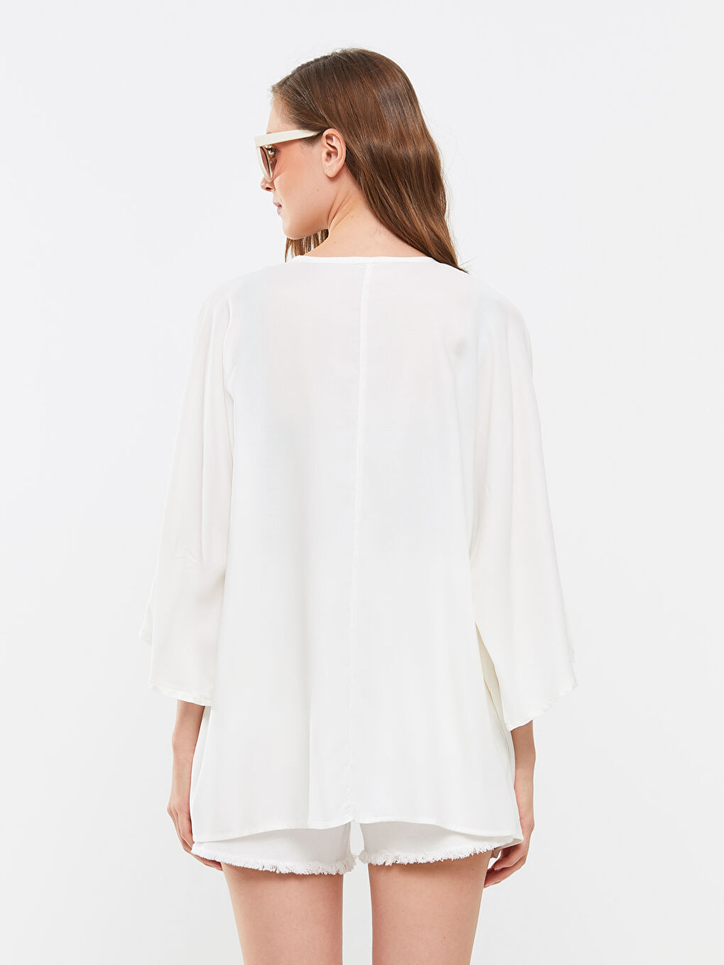 كيمونو سادة فيسكوز بياقة شال للسيدات-3