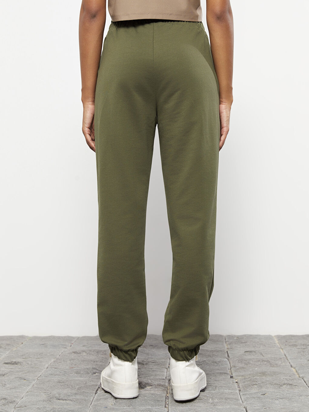 Haki Kadın Beli Lastikli Düz Spor Eşofman Altı-4