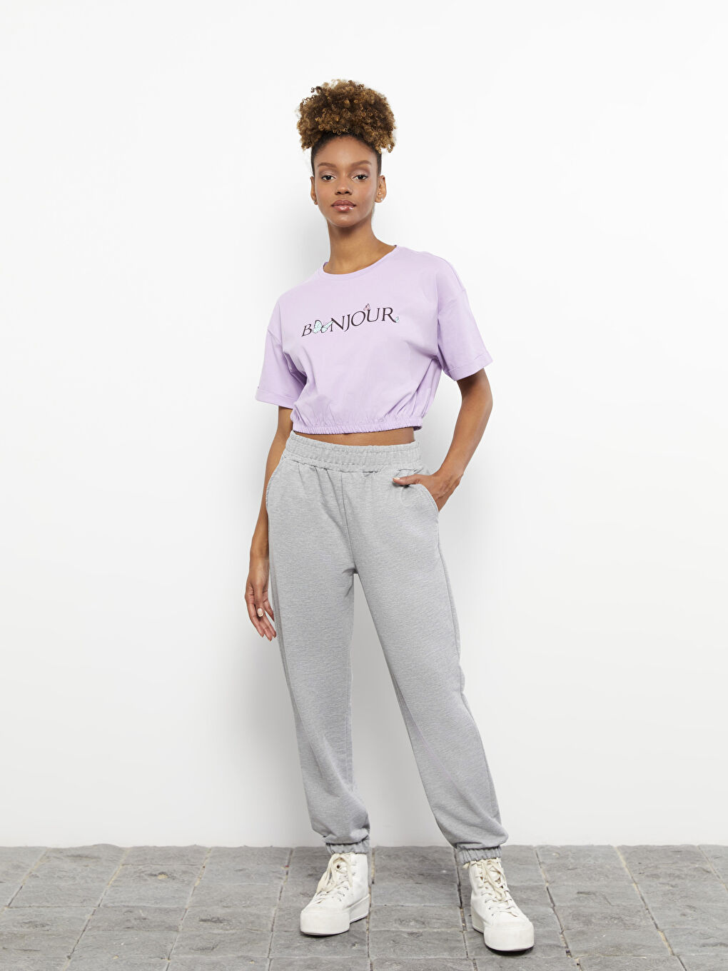 Gri Beli Lastikli Düz Cep Detaylı Aktif Spor Kadın Eşofman Altı