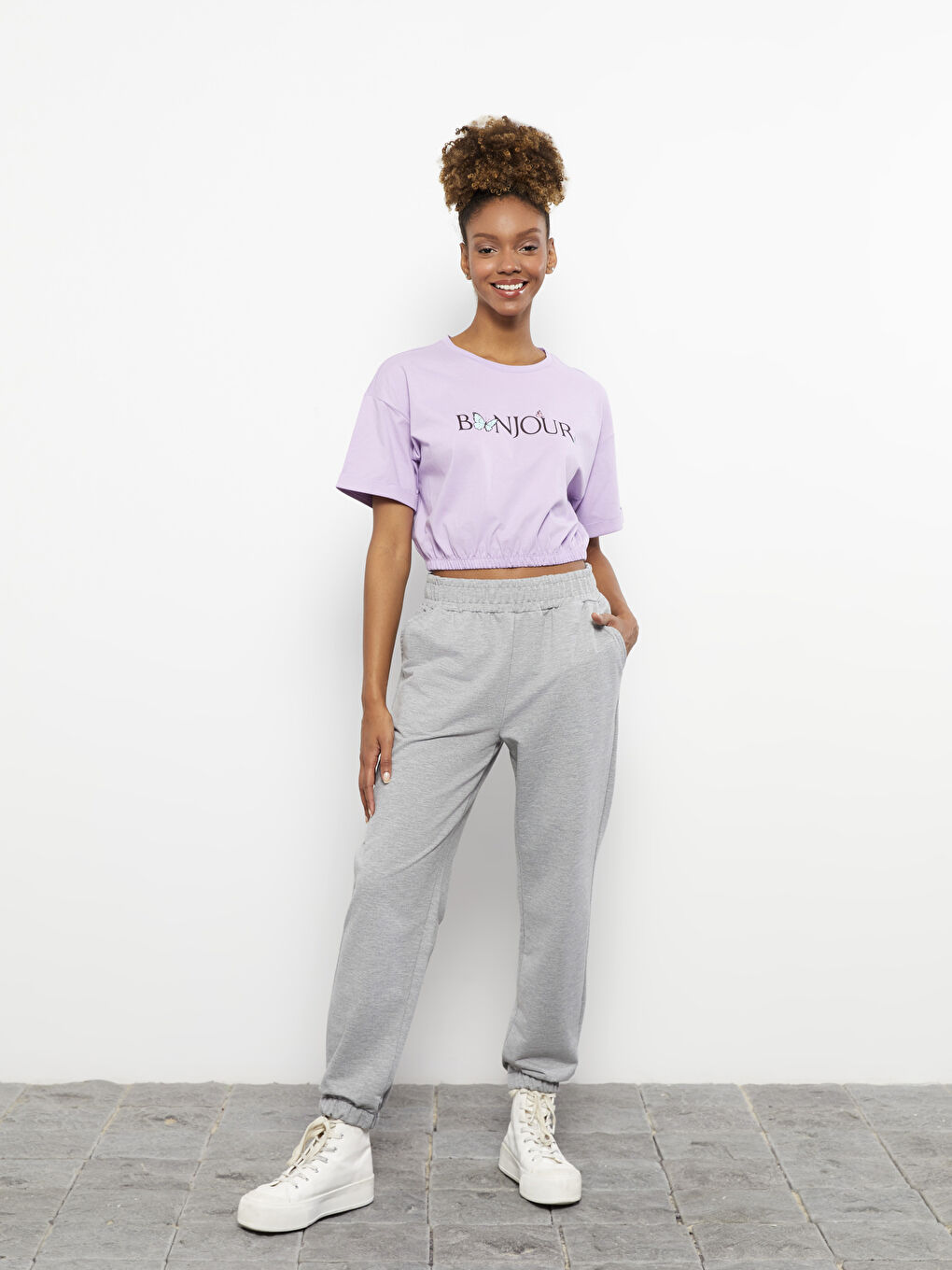 Gri Beli Lastikli Düz Cep Detaylı Aktif Spor Kadın Eşofman Altı-1