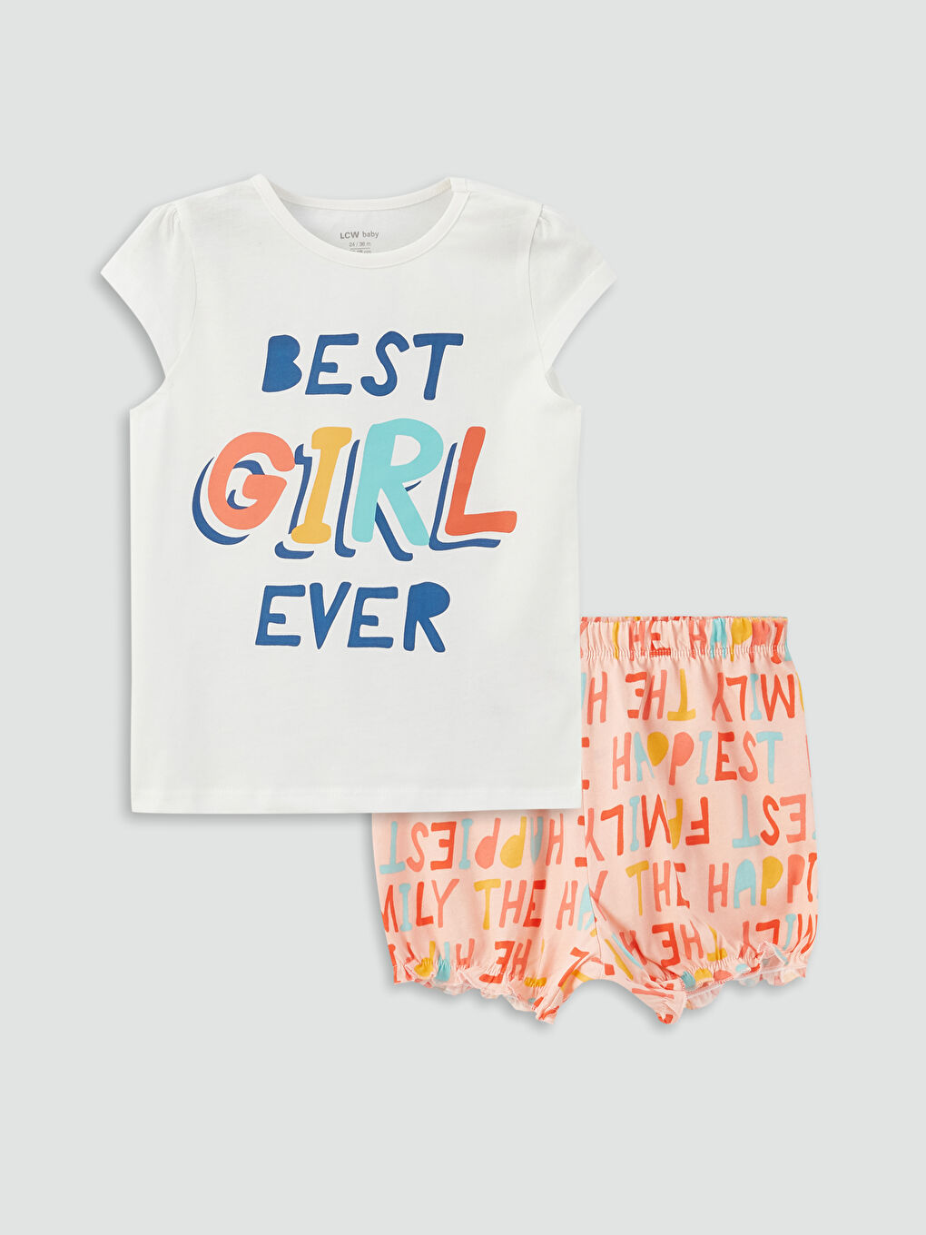 Beyaz Bisiklet Yaka Baskılı Kız Bebek Pijama Takımı