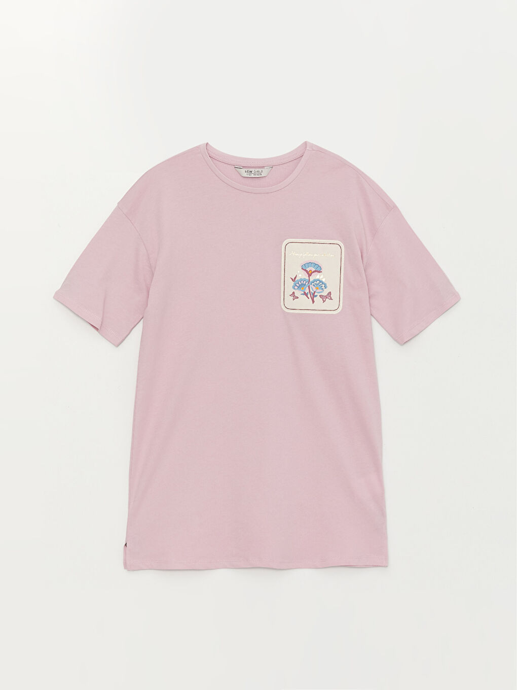 Lila Bisiklet Yaka Baskılı Kısa Kollu Kız Çocuk Tunik