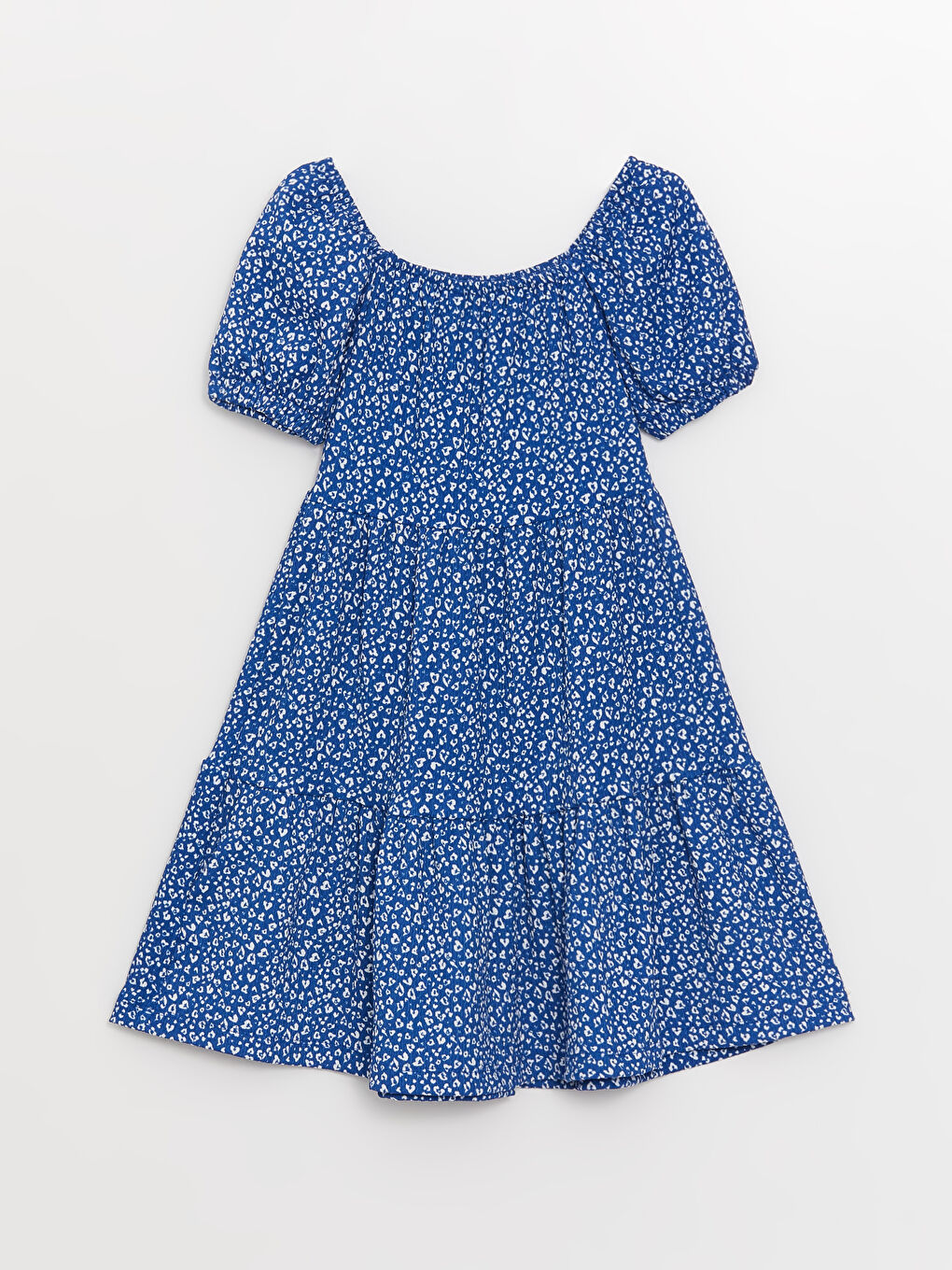 Қыздарға арналған қиғаш мойын принтті қысқа жең көйлек-1