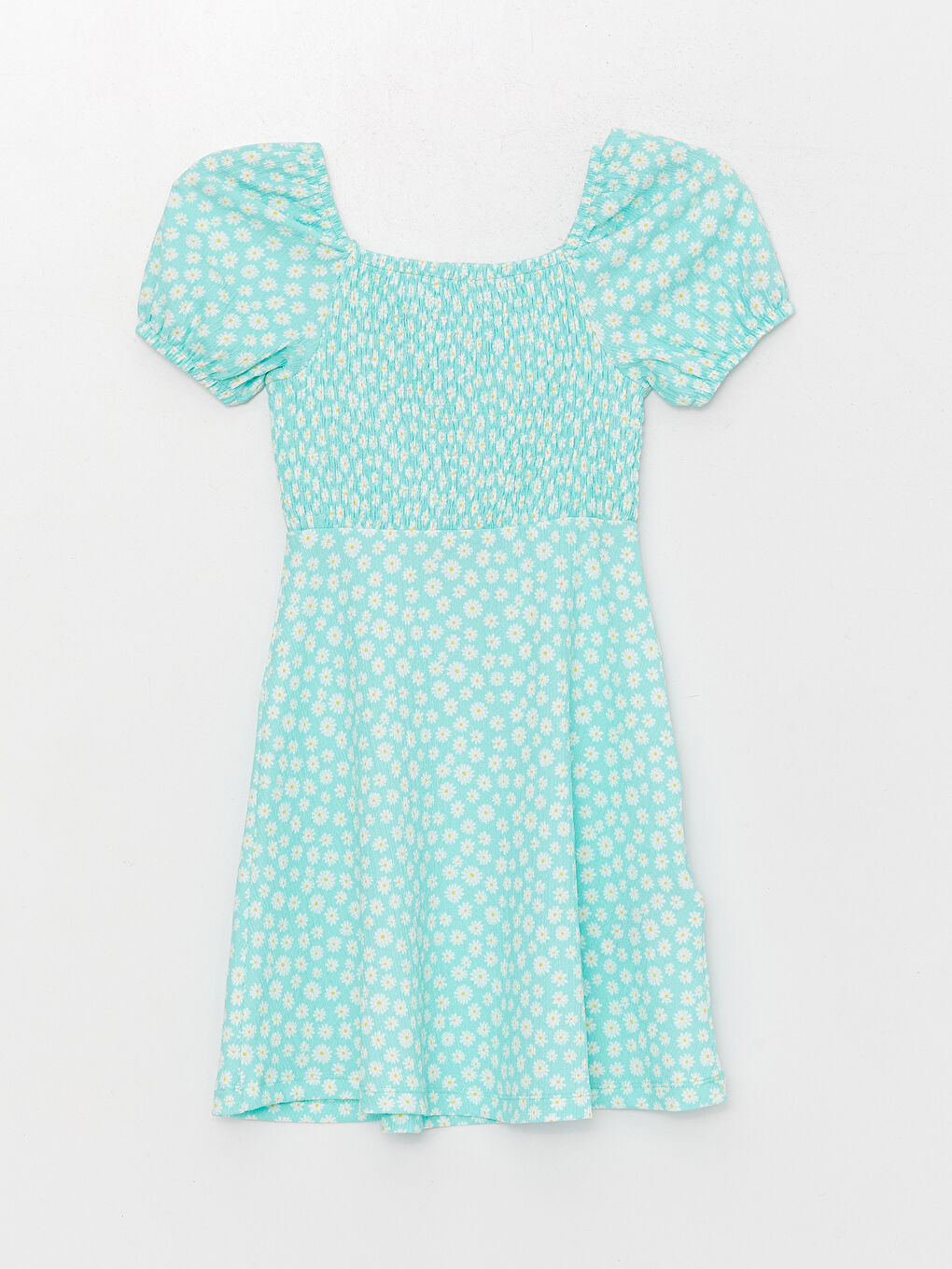 Square Neck Patterned Short Sleeve Girls' Dress