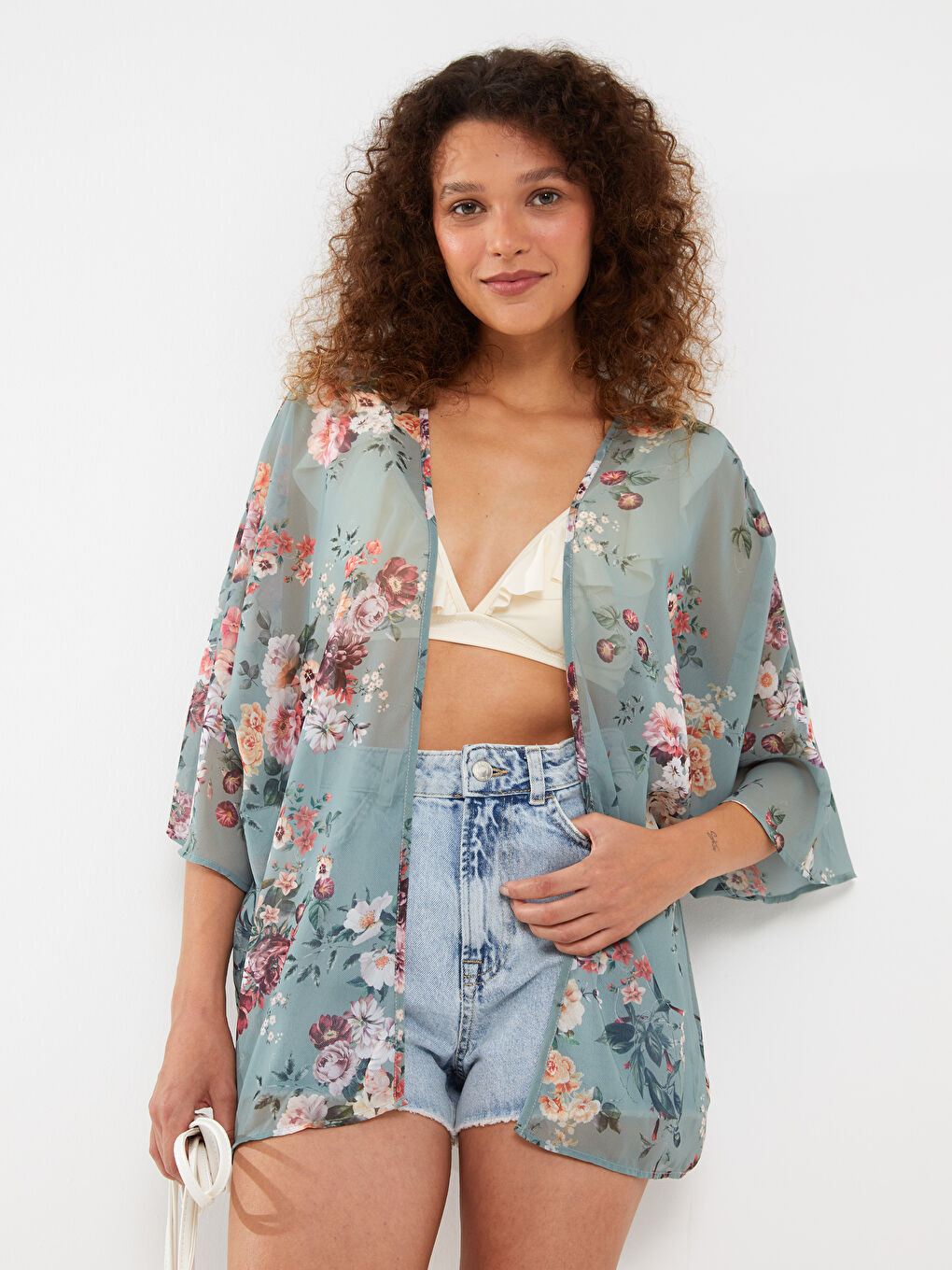 Shawl Collar Patterned Women's Kimono -S3AT25Z8-LRR