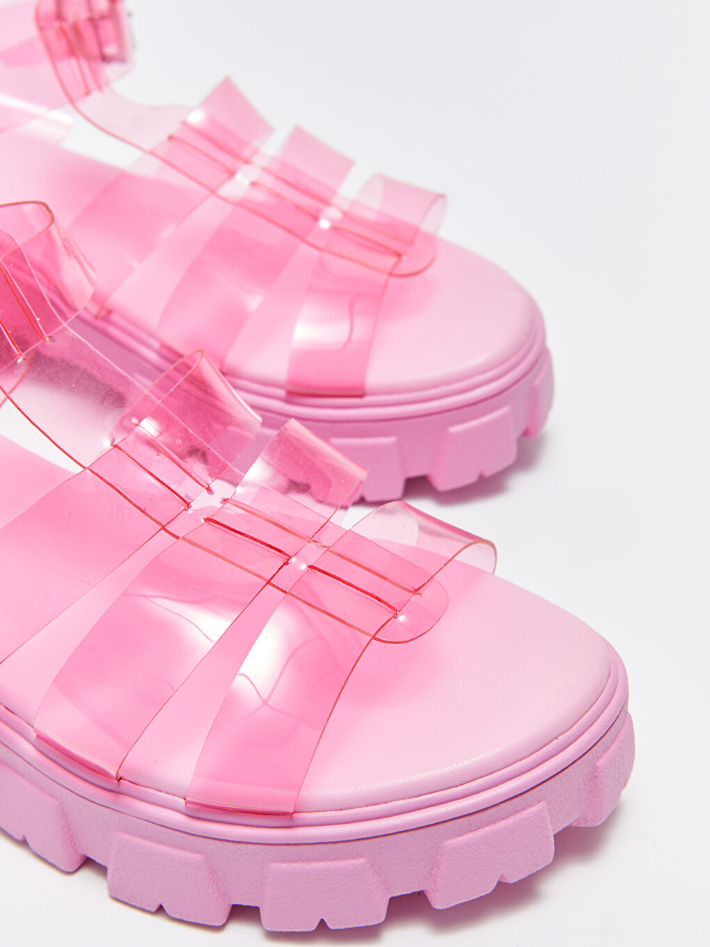 Fuşya Şeffaf Bantlı Platform Topuklu Kadın Sandalet-2