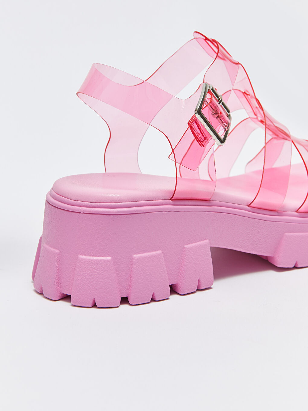 Fuşya Şeffaf Bantlı Platform Topuklu Kadın Sandalet-4