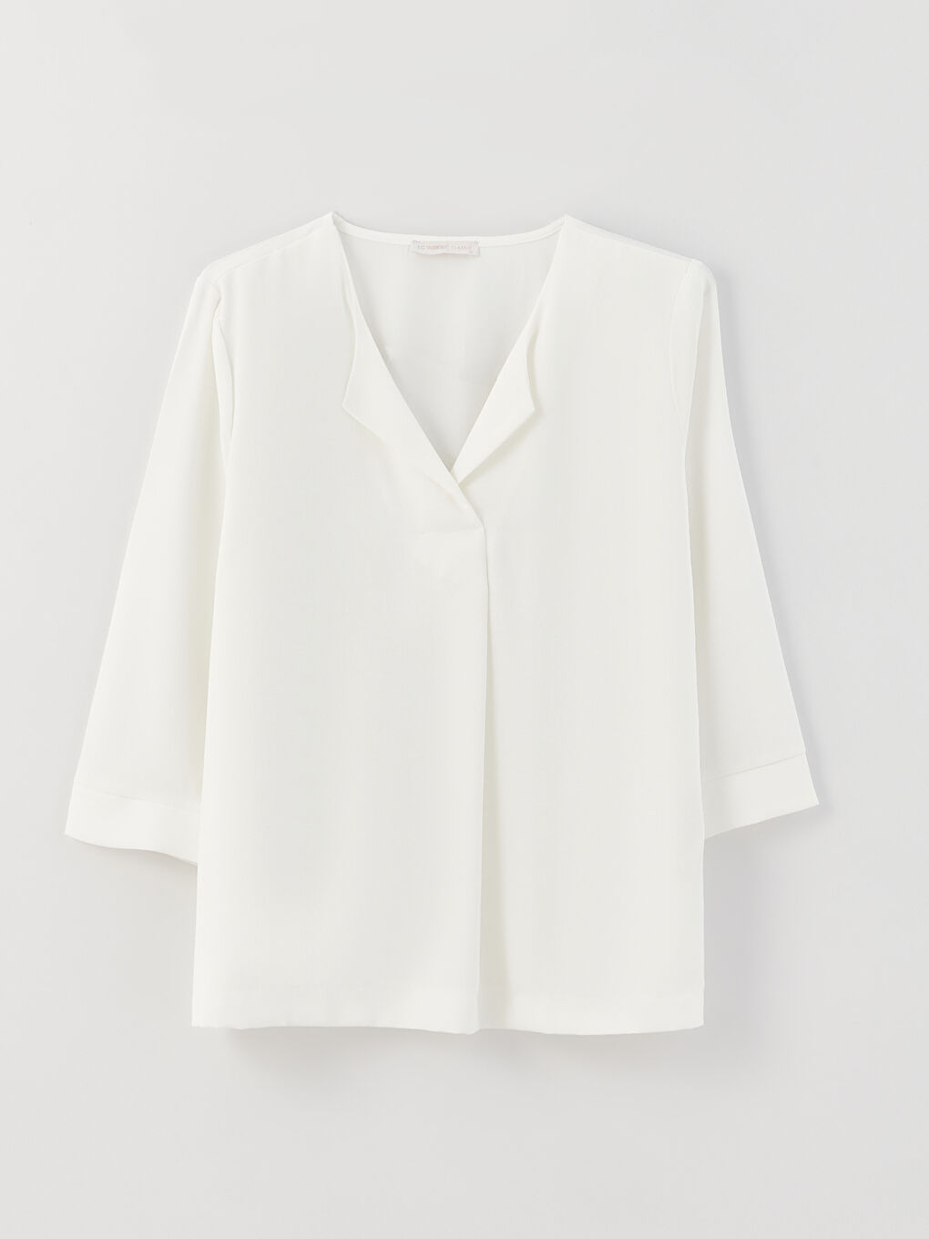 Ekru Kadın Kaçık Yaka Düz Bluz-5