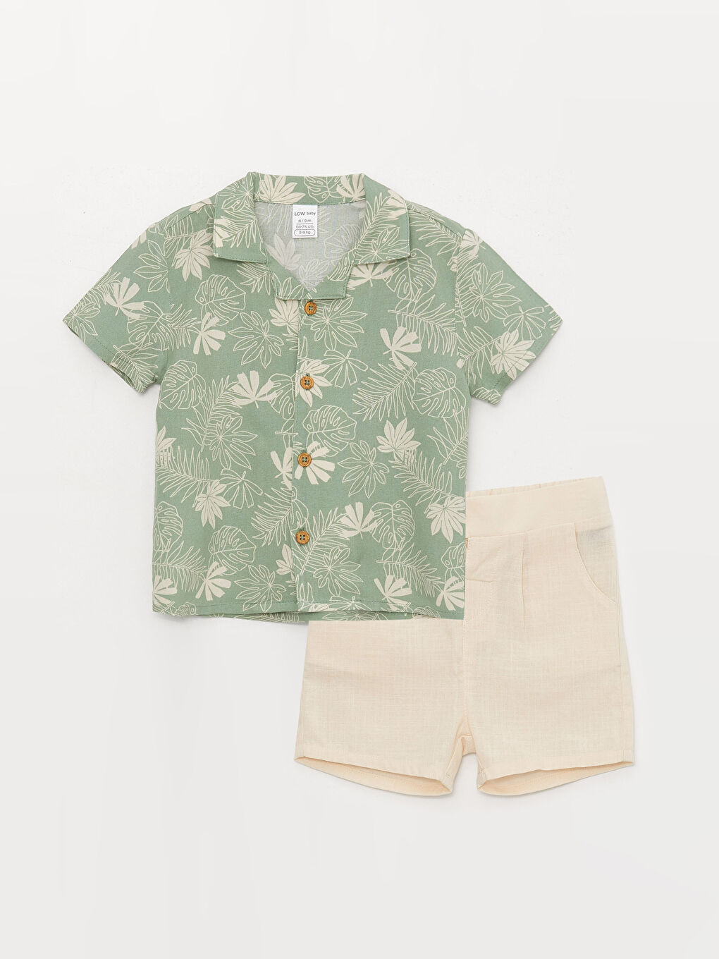 Yeşil Kısa Kollu Desenli Erkek Bebek Gömlek ve Şort 2'li Takım