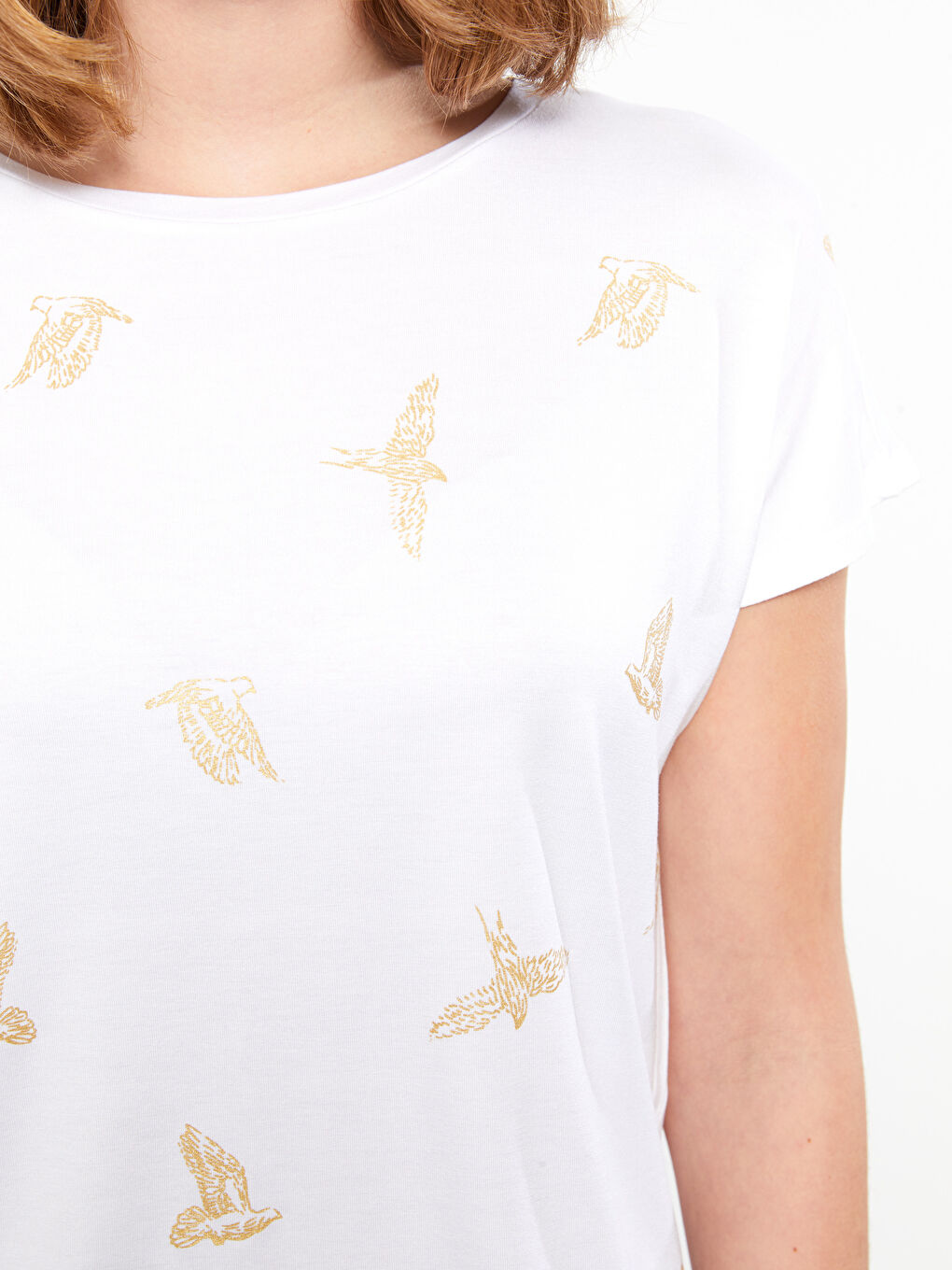 Crew Neck Patterned Short Sleeve Women's T-Shirt-3