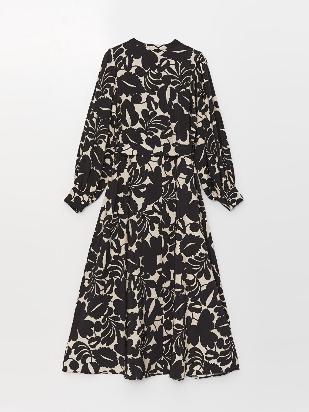 Siyah Bisiklet Yaka Desenli Uzun Kollu Kadın Gömlek Elbise-6