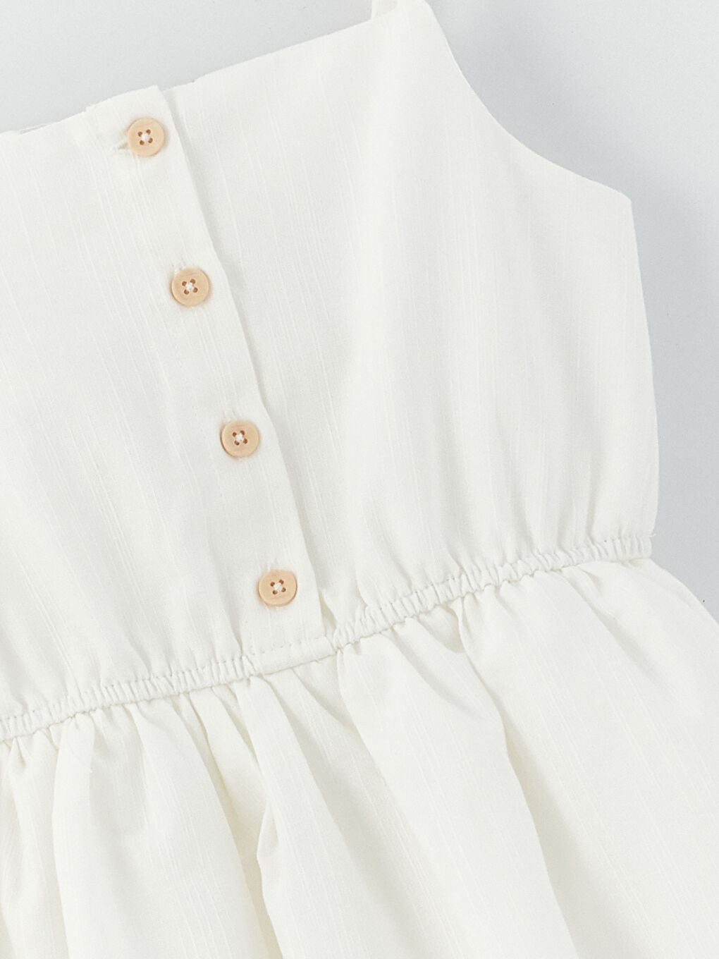 Ekru Kare Yaka Basic Askılı Kız Çocuk Elbise-2