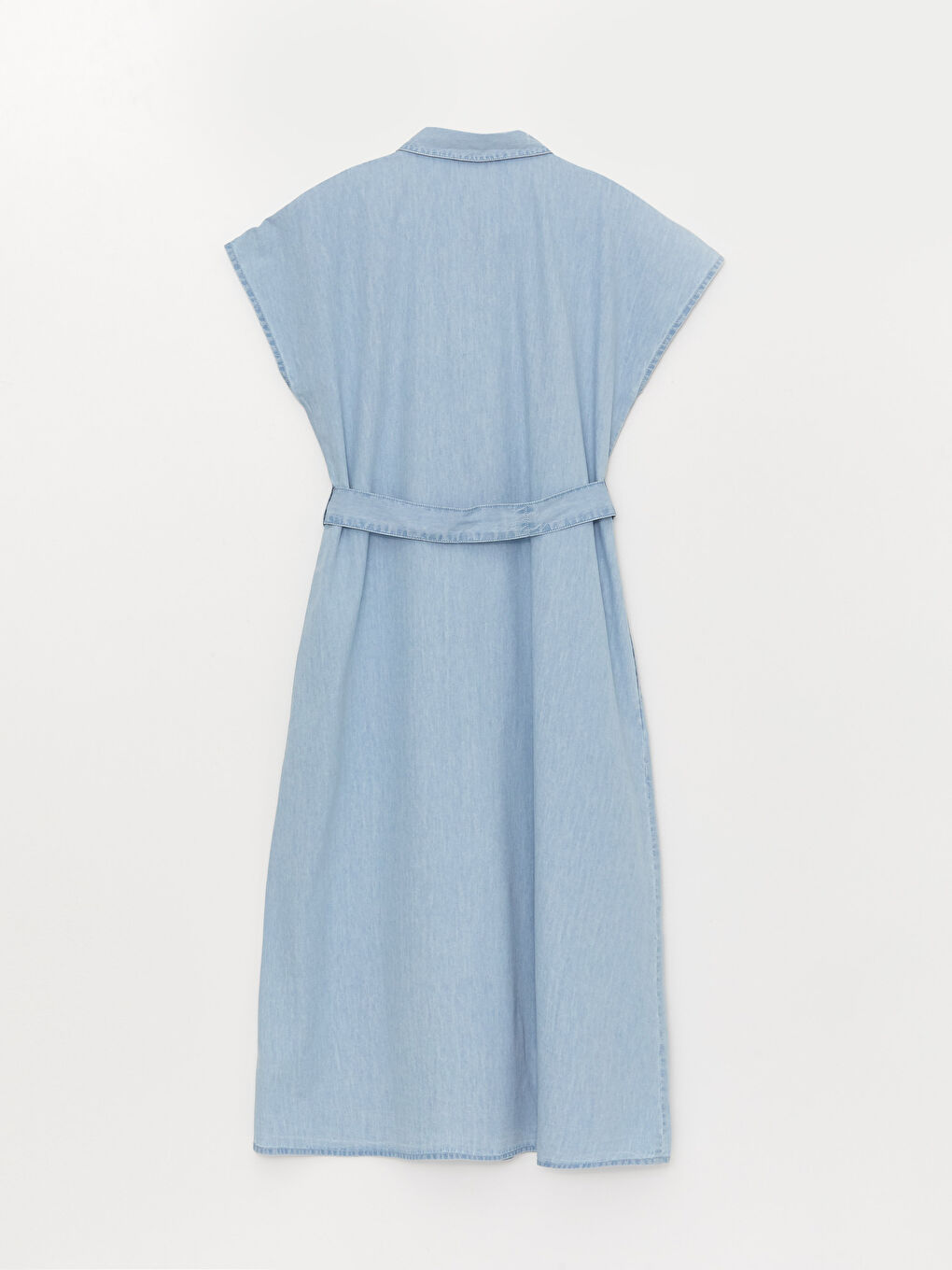 Rochie din Denim pentru Femei cu Guler de Cămașă, Simplă, cu Mâneci Scurte-5