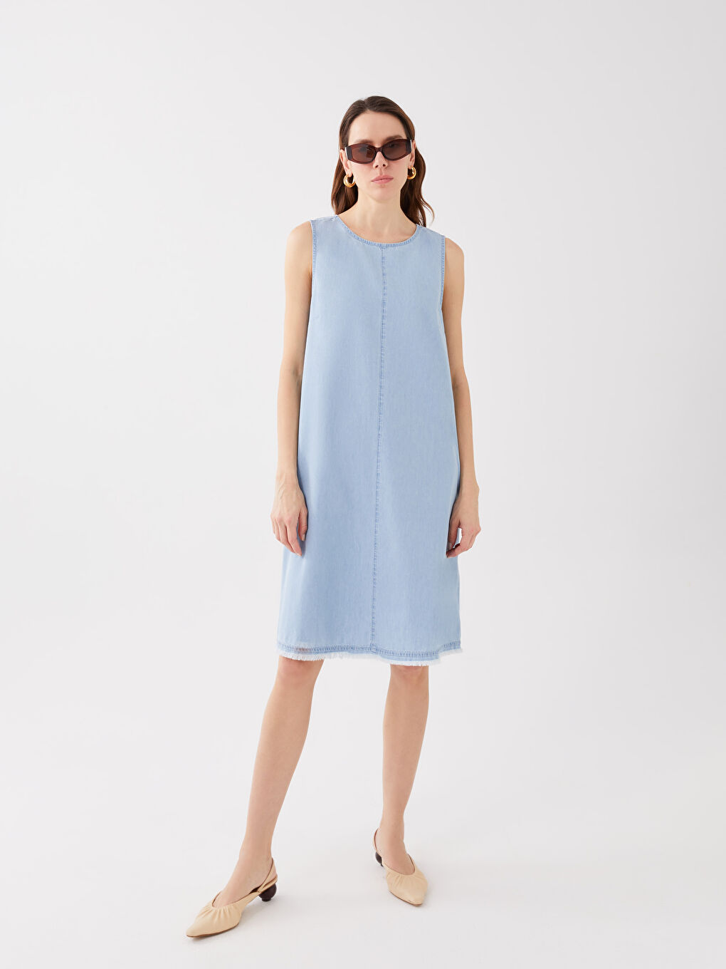 LCWAIKIKI Classic Robe en Jean Droite à Col Rond pour Femmes -S3AU28Z8-315