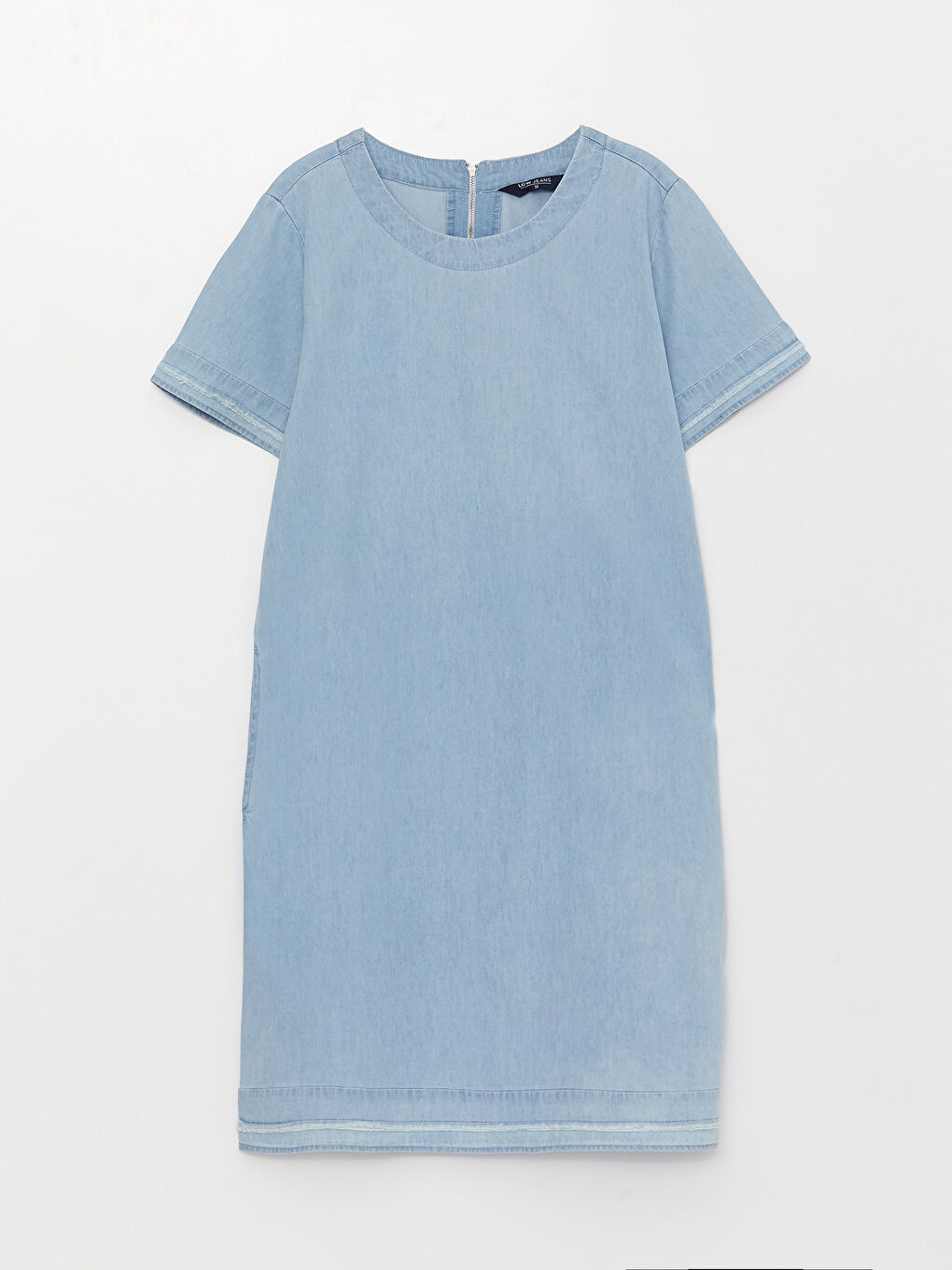 Rochie din Denim Simplă cu Mânecă Scurtă și Guler Rotund pentru Femei-5