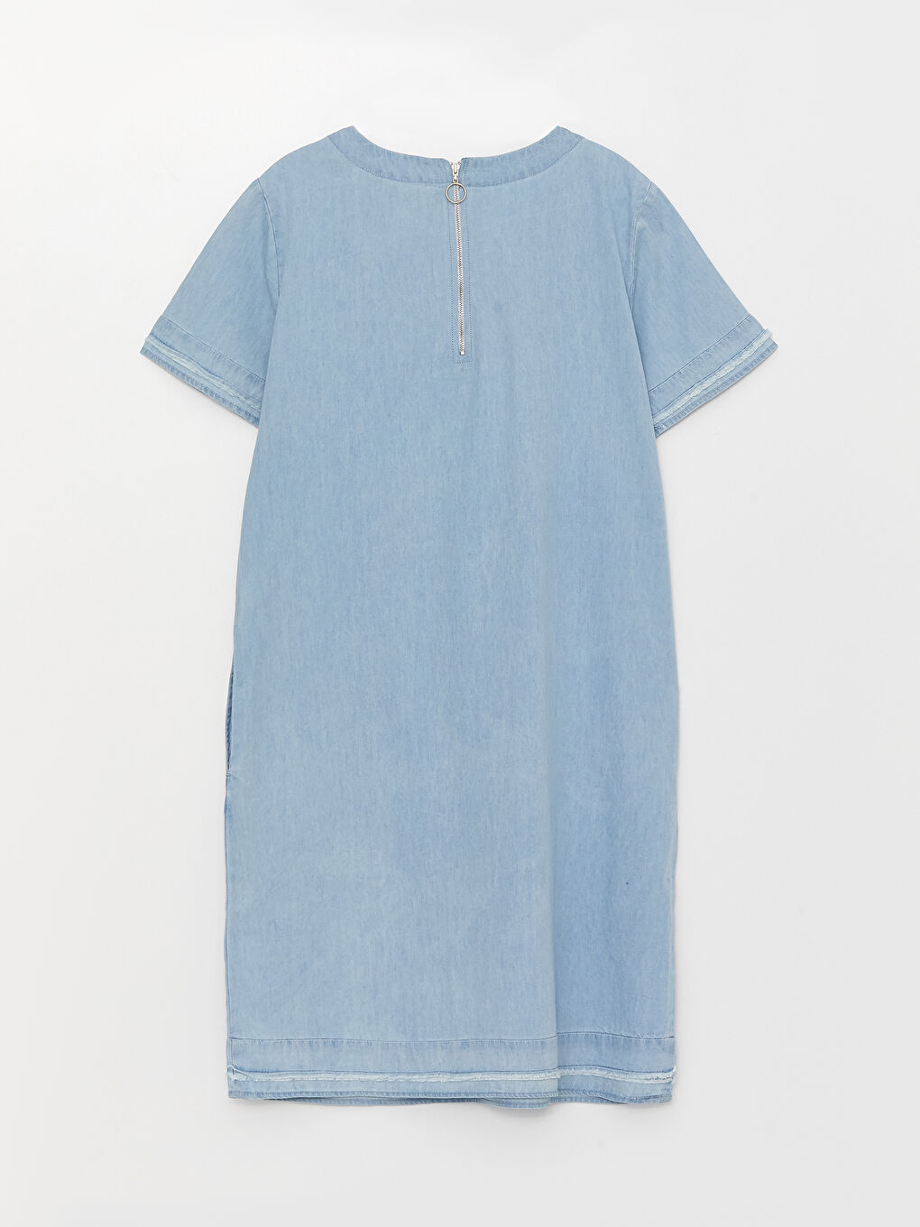 Rochie din Denim Simplă cu Mânecă Scurtă și Guler Rotund pentru Femei-6