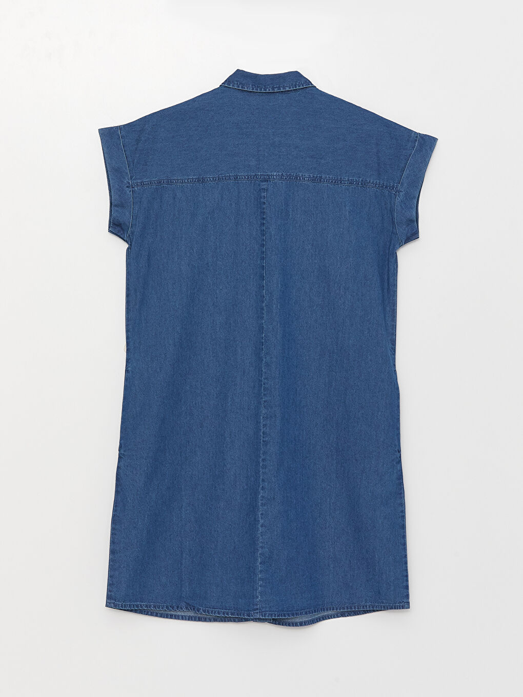 Collared Neck Plain Short Sleeve Women's Denim Dress-6