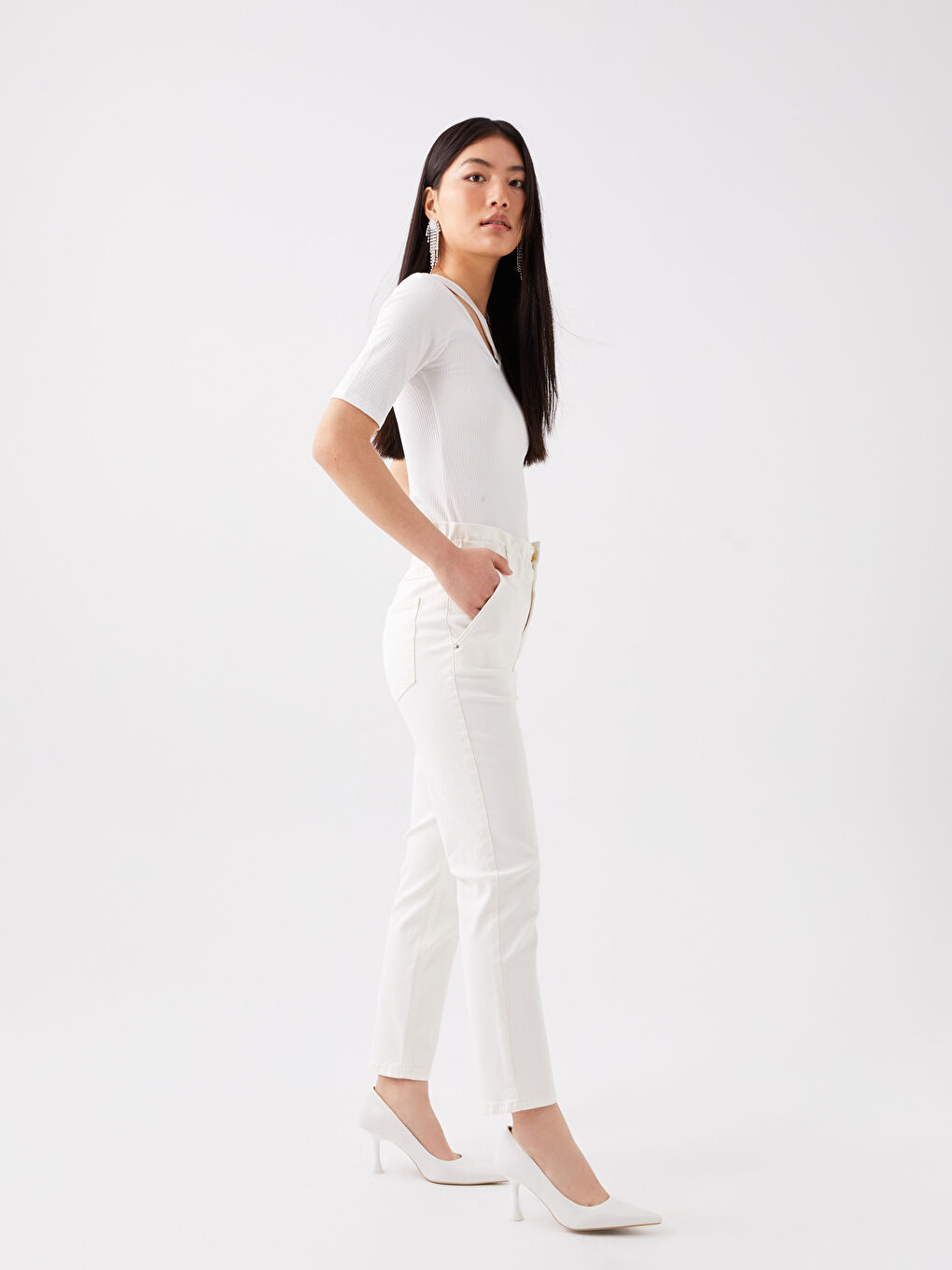 Elastic Waist Paperbag Women's Jeans-1