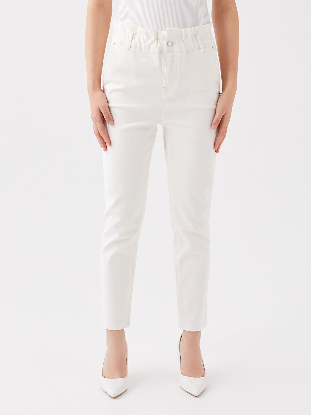 Elastic Waist Paperbag Women's Jeans-3