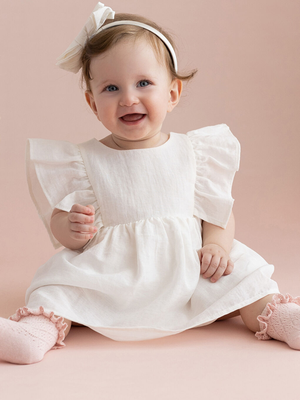 KANZ Crew Neck Short Sleeve Baby Girl Dress and Headband -S3AU36Z1-FDU