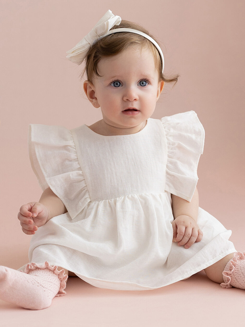 KANZ Crew Neck Short Sleeve Baby Girl Dress and Headband -S3AU36Z1-FDU