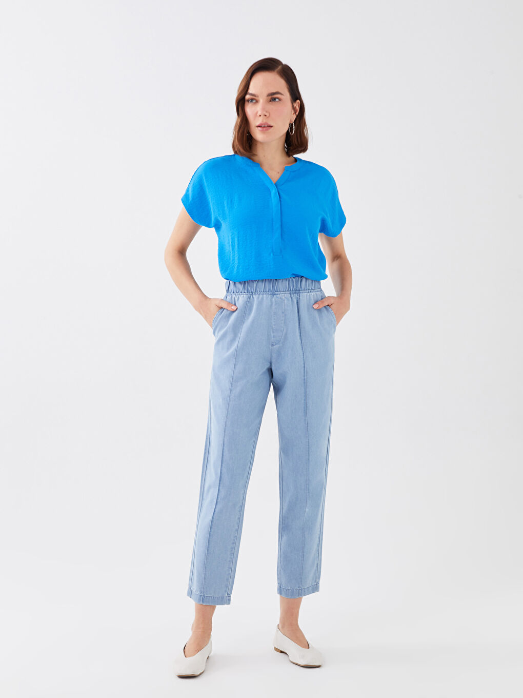 Blugi Dama Lejeri cu Talie Elastică